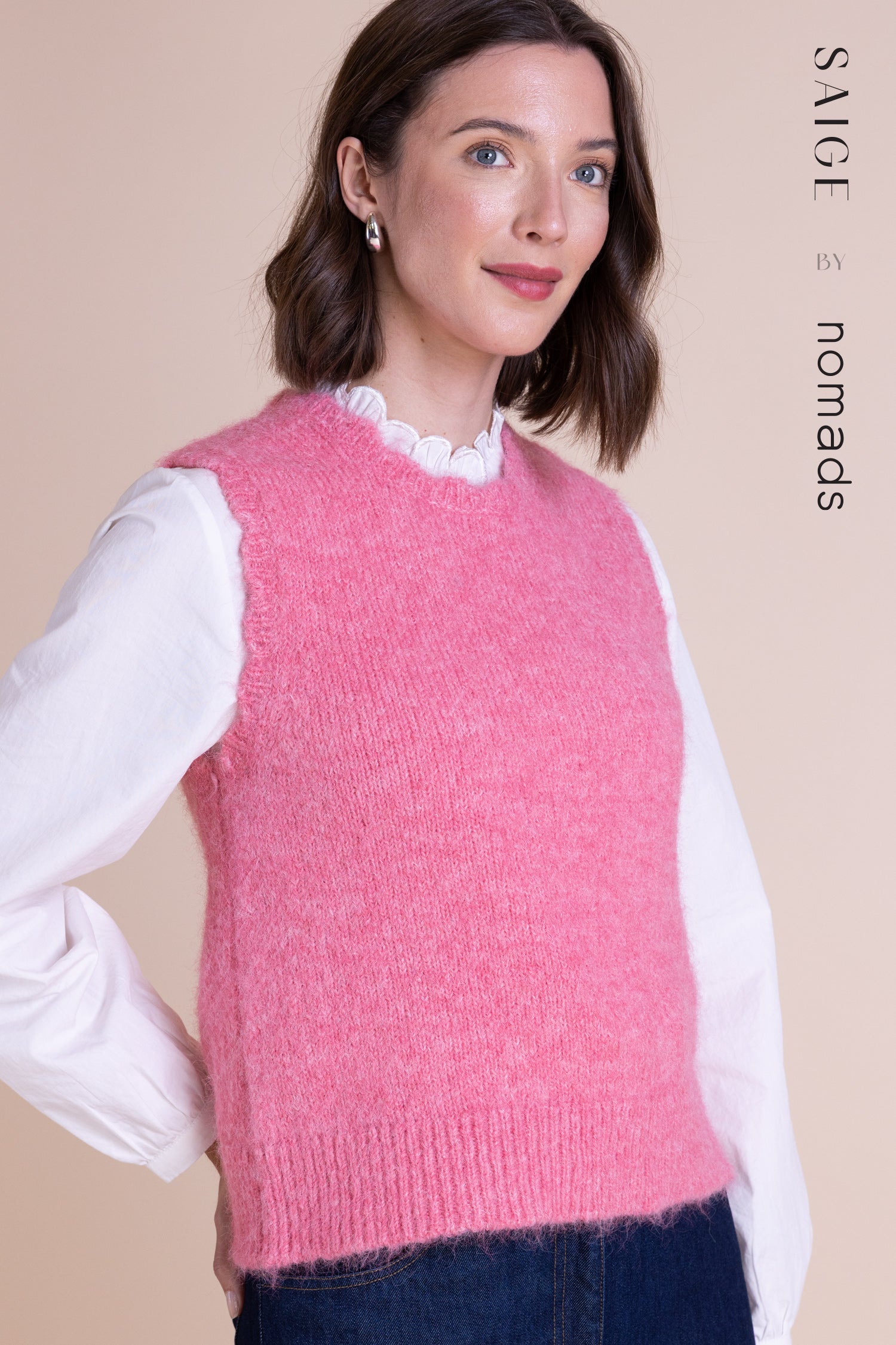 Saige Pink Scallop Edge Knitted Vest image 0