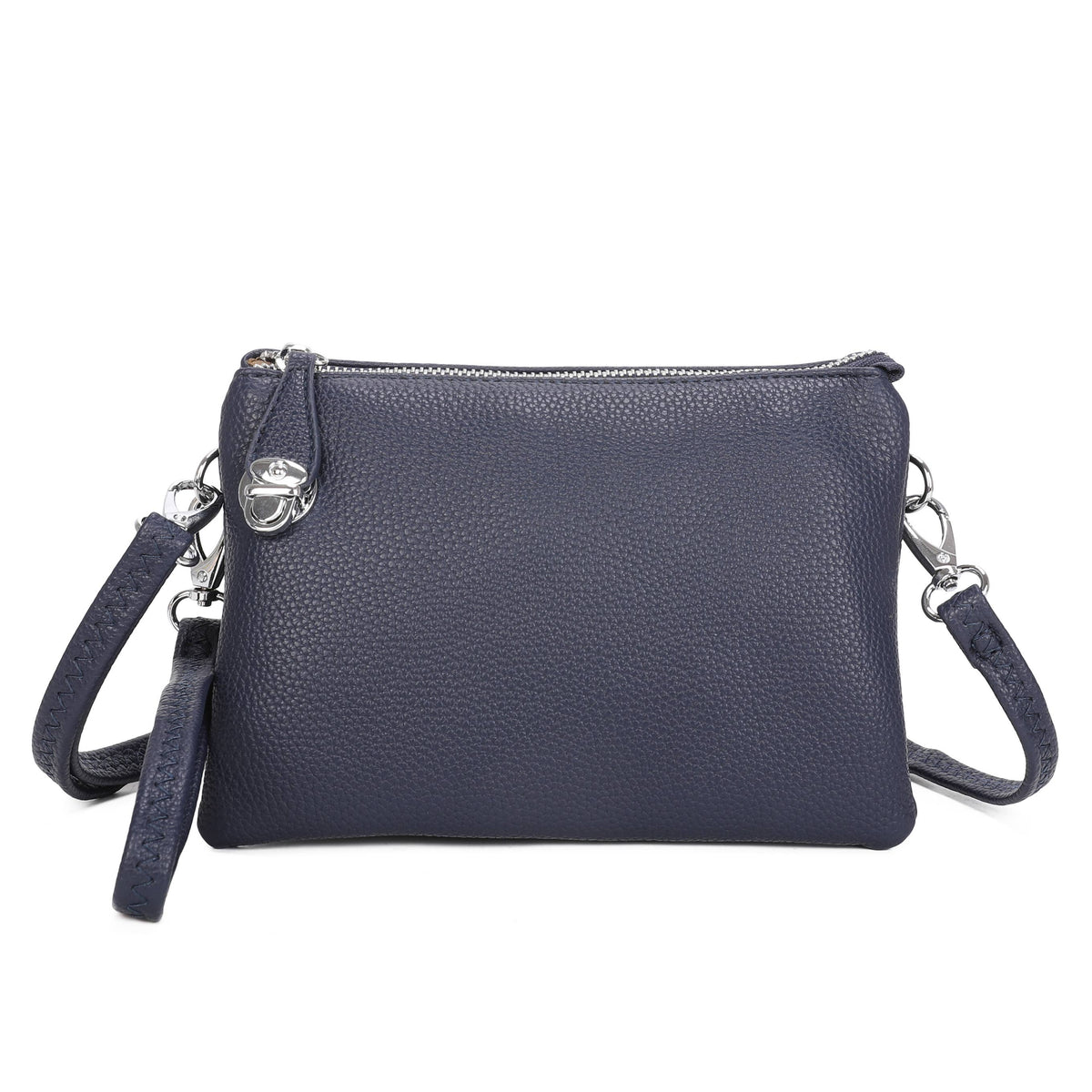 Double-zip crossbody pouch bag in Brown, Coffee, Teal and Navy - product view 5