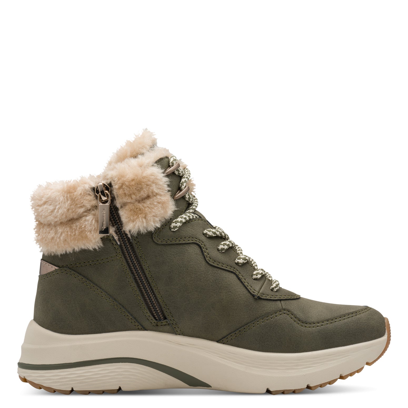 Tamaris Olive Faux Fur Lace-up Boots image 6