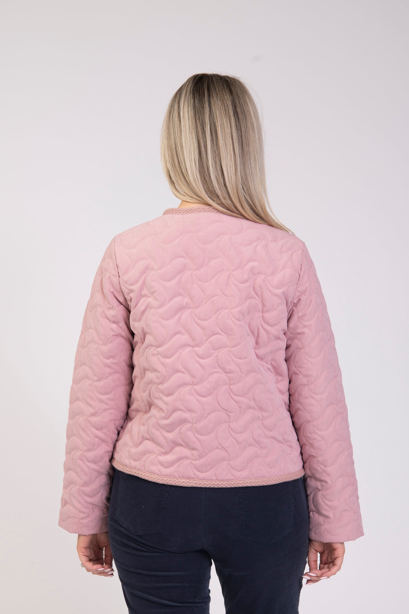 Jessica Graaf quilted pink jacket back view