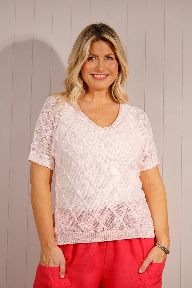 Goose Island Short Sleeve Diamond Knit Top - The Coastal Boutique