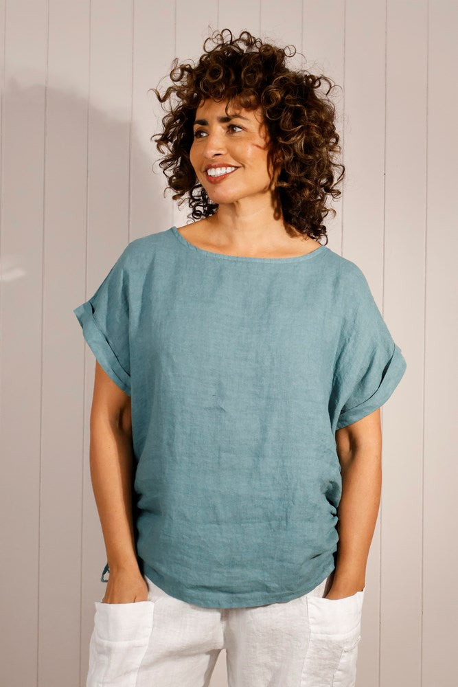 Goose Island Ruched Tie Side Linen Top - The Coastal Boutique
