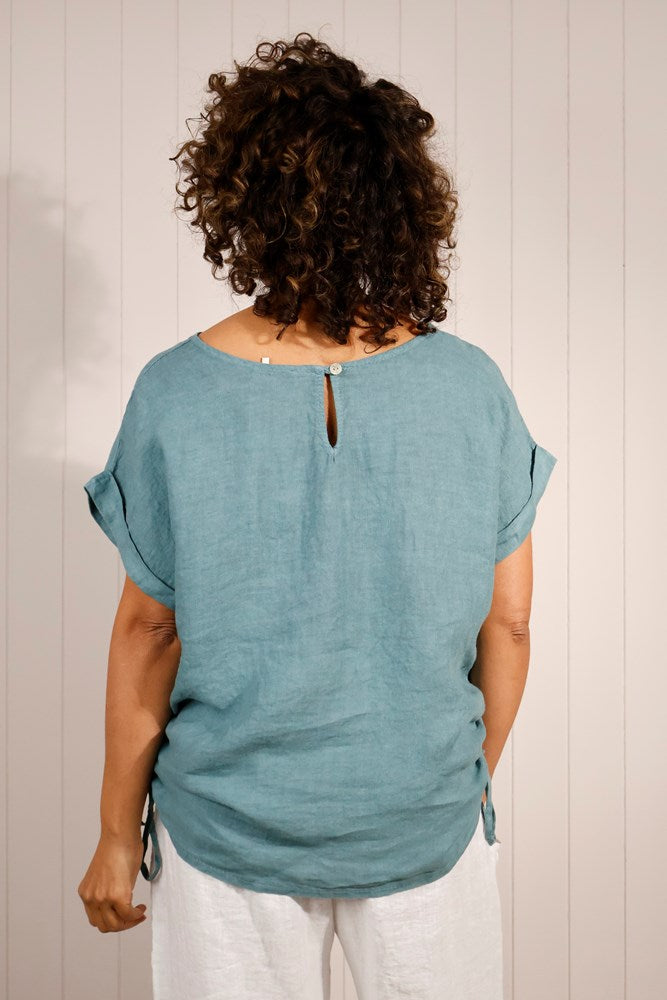 Goose Island Ruched Tie Side Linen Top - The Coastal Boutique