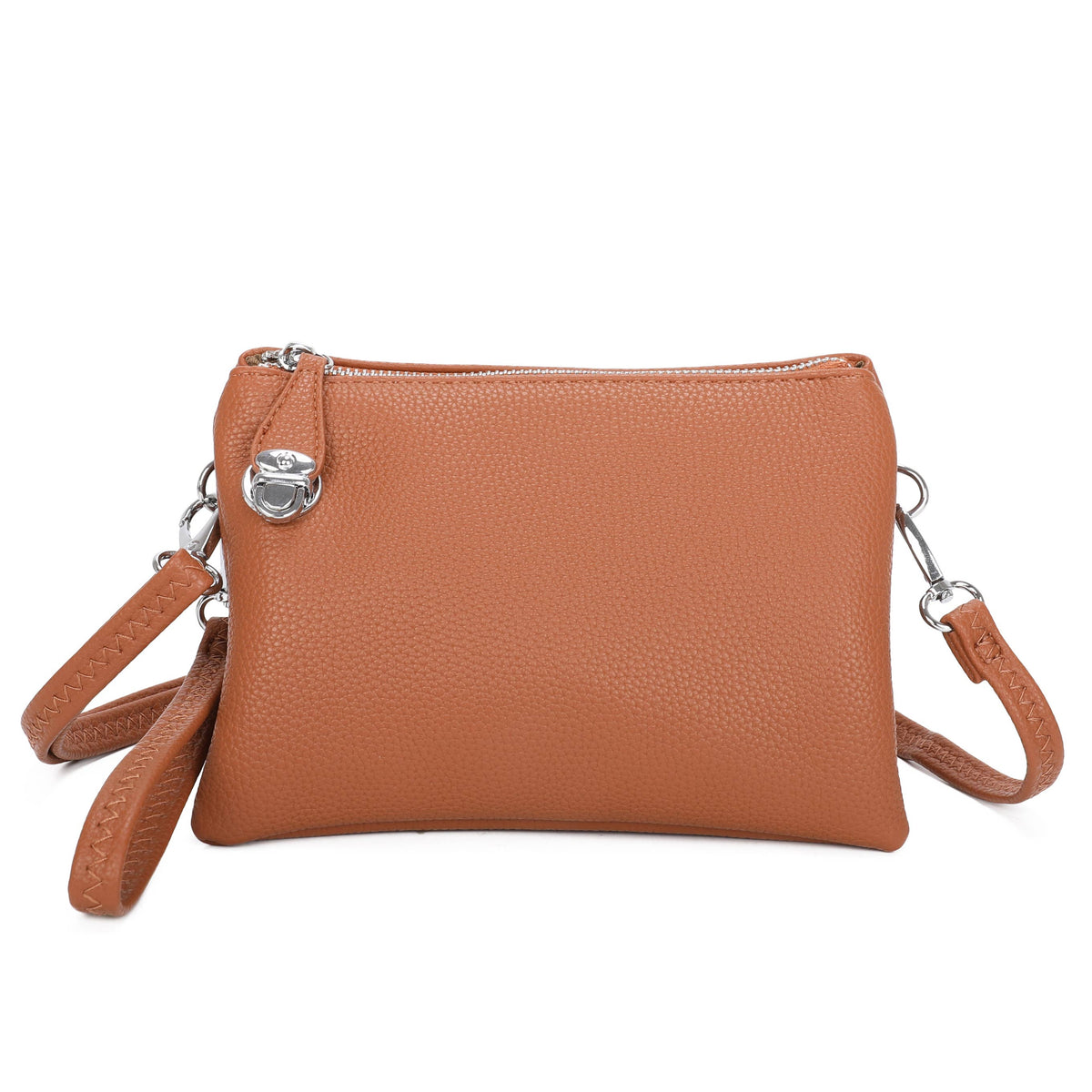 Double-zip crossbody pouch bag in Brown, Coffee, Teal and Navy - product view 2