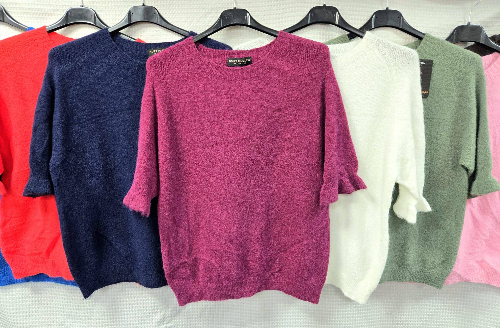 Baby alpaca wool-blend top with short frill sleeves