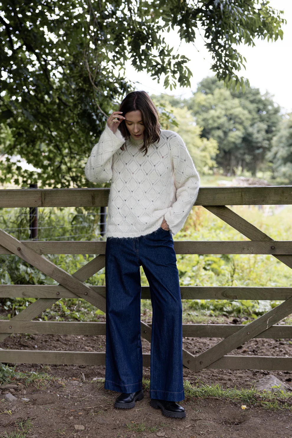 Saige Cotton Denim Wide Leg Jeans image 4