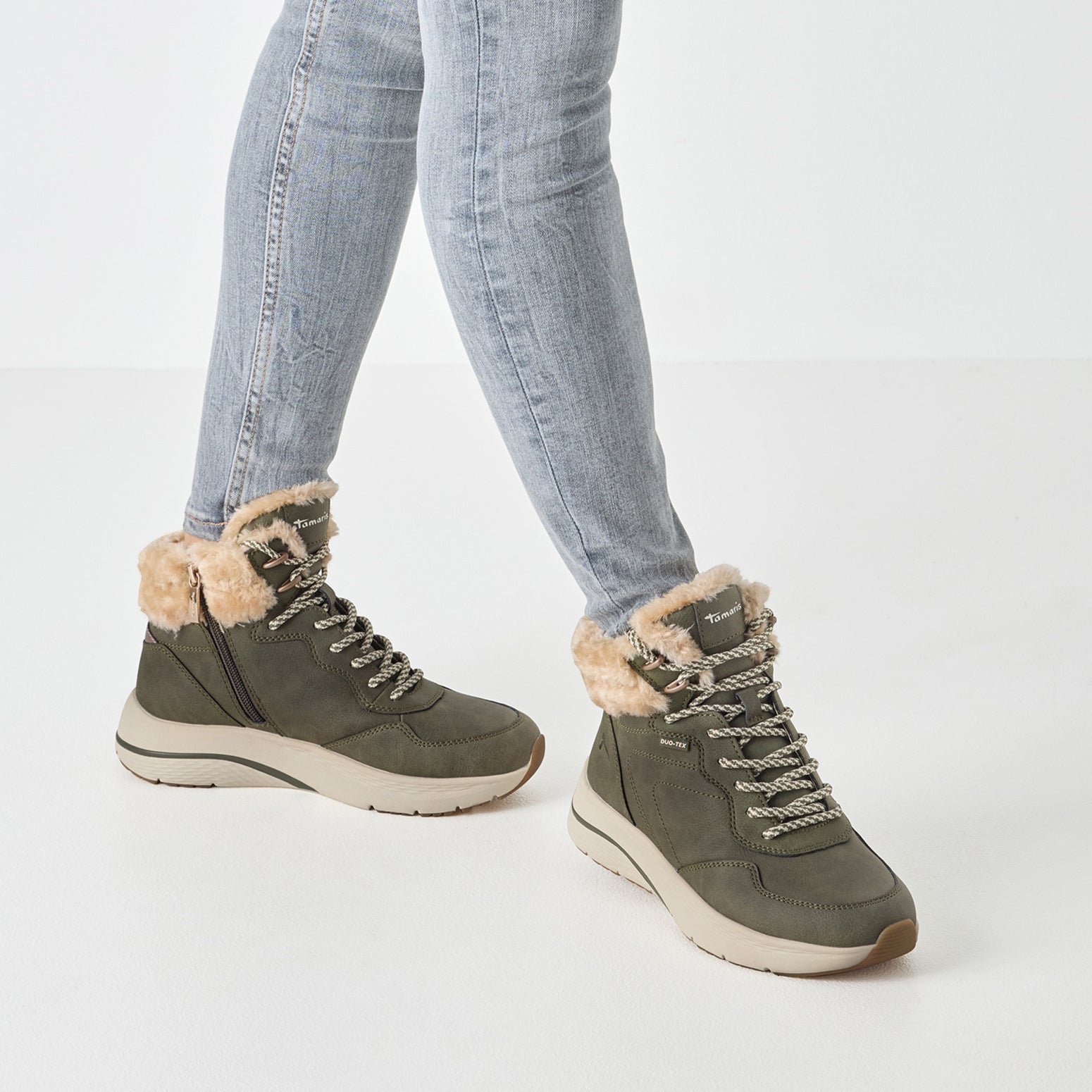 Tamaris Olive Faux Fur Lace-up Boots image 0