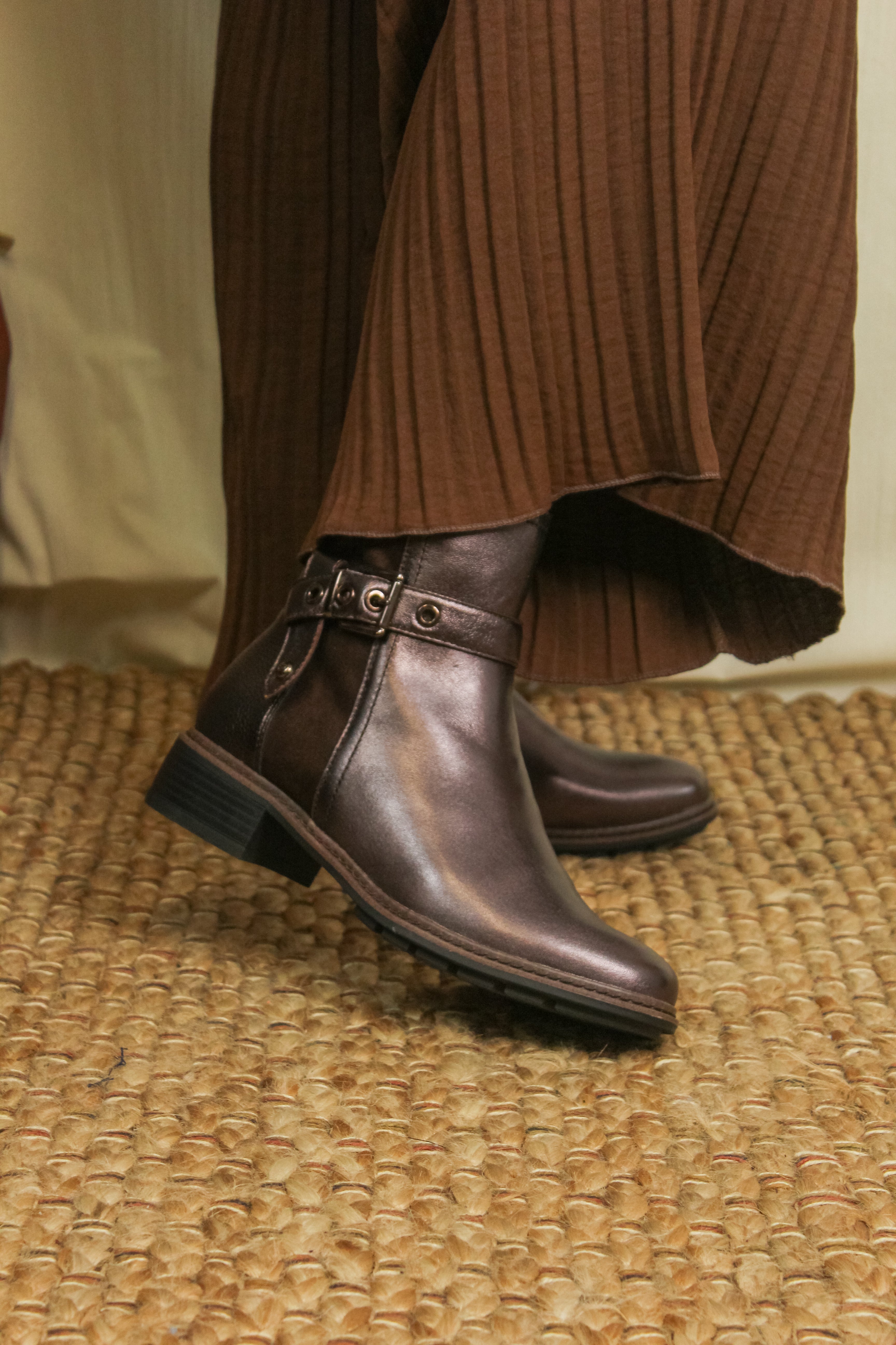 Tamaris Metallic Chocolate Brown Leather Ankle Boots image 0