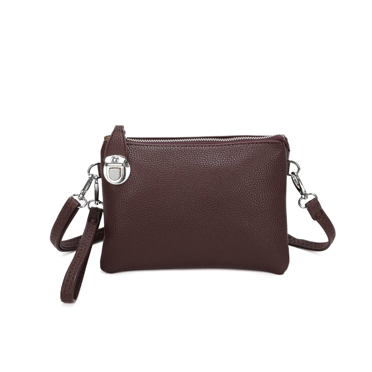 Double-zip crossbody pouch bag in Brown, Coffee, Teal and Navy - product view 3