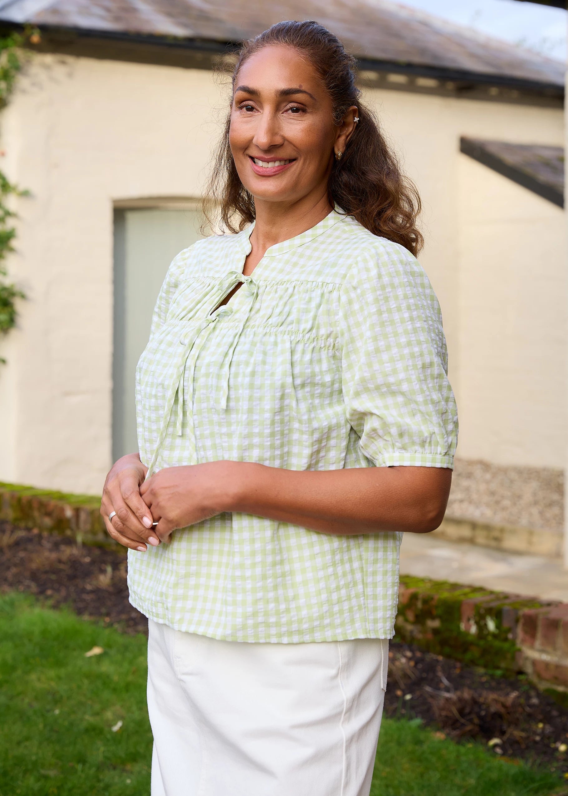 Dreams Gingham Tie Neck Blouse - The Coastal Boutique