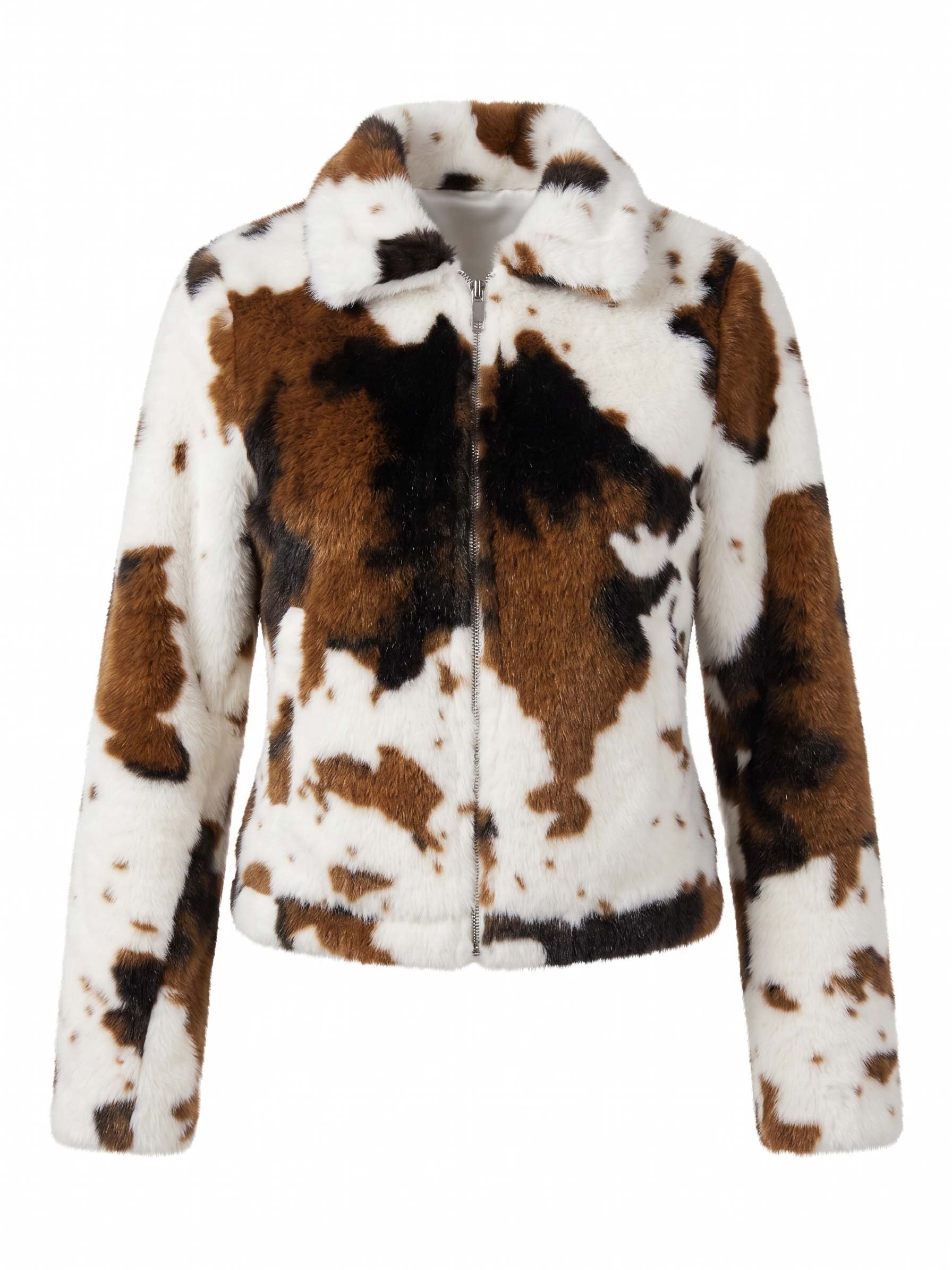 Alice Collins Connie faux fur jacket in natural brown, black and cream