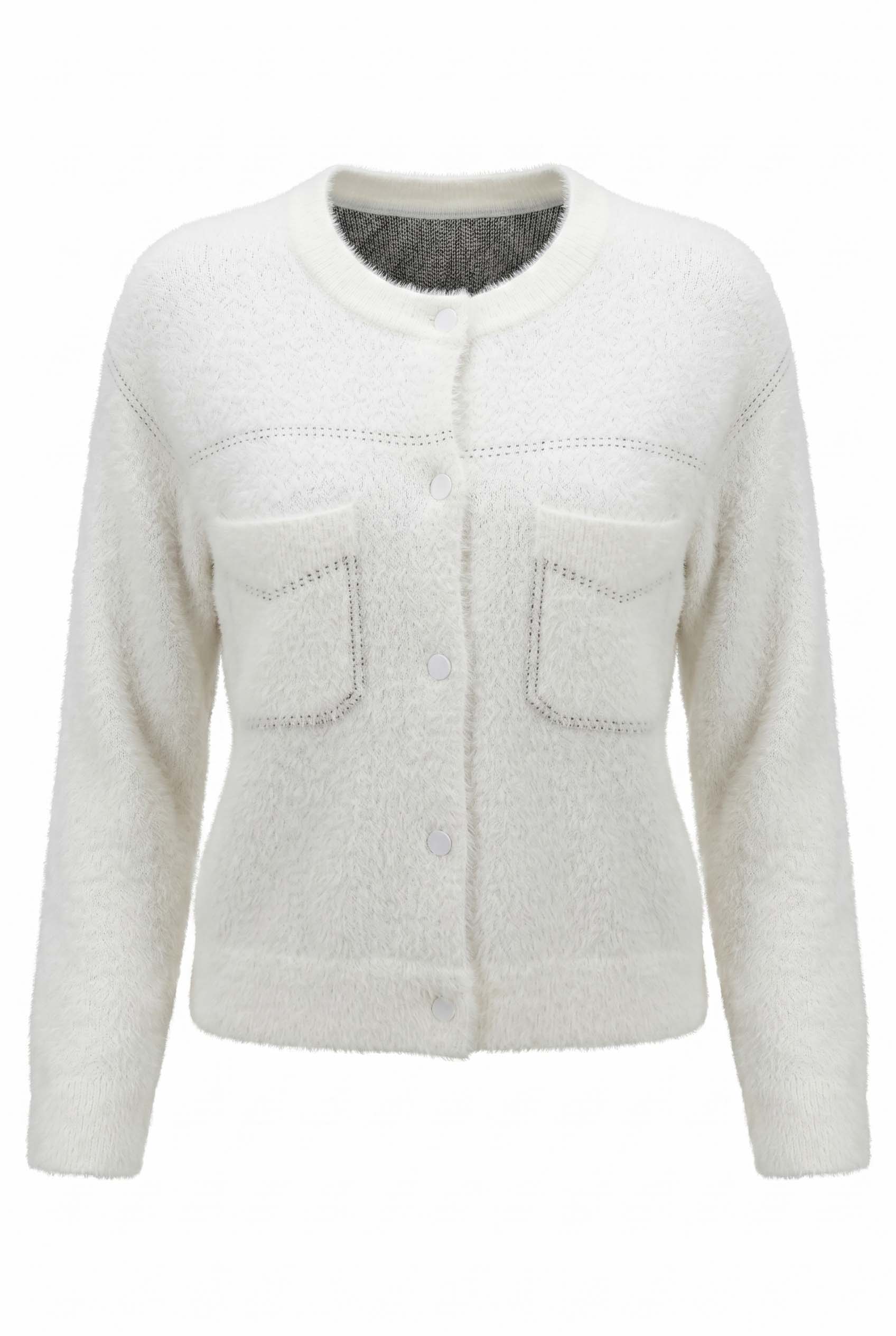 Alice Collins Sophie Knit Jacket in Winter White with button front and pockets