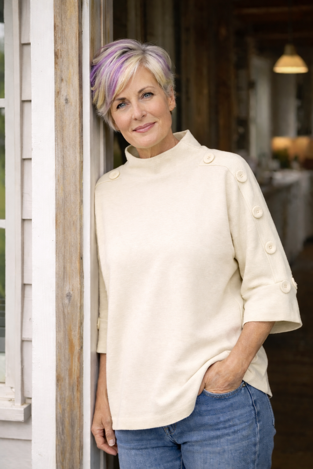 Button Detail Top – Relaxed One Size Fit - The Coastal Boutique