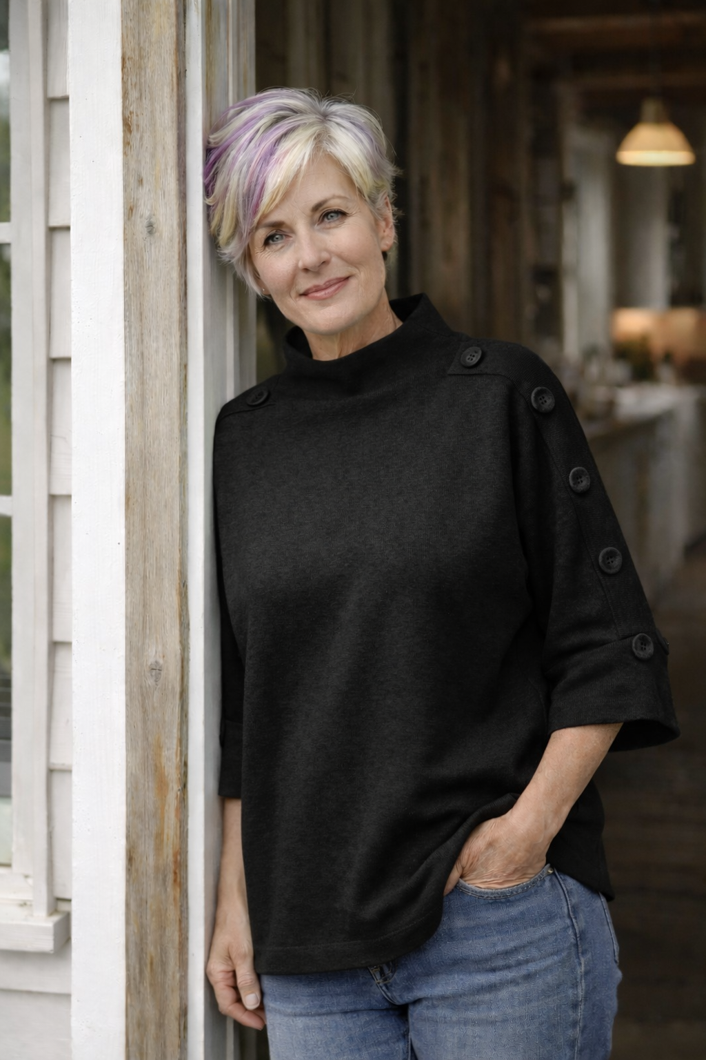 Button Detail Top – Relaxed One Size Fit - The Coastal Boutique