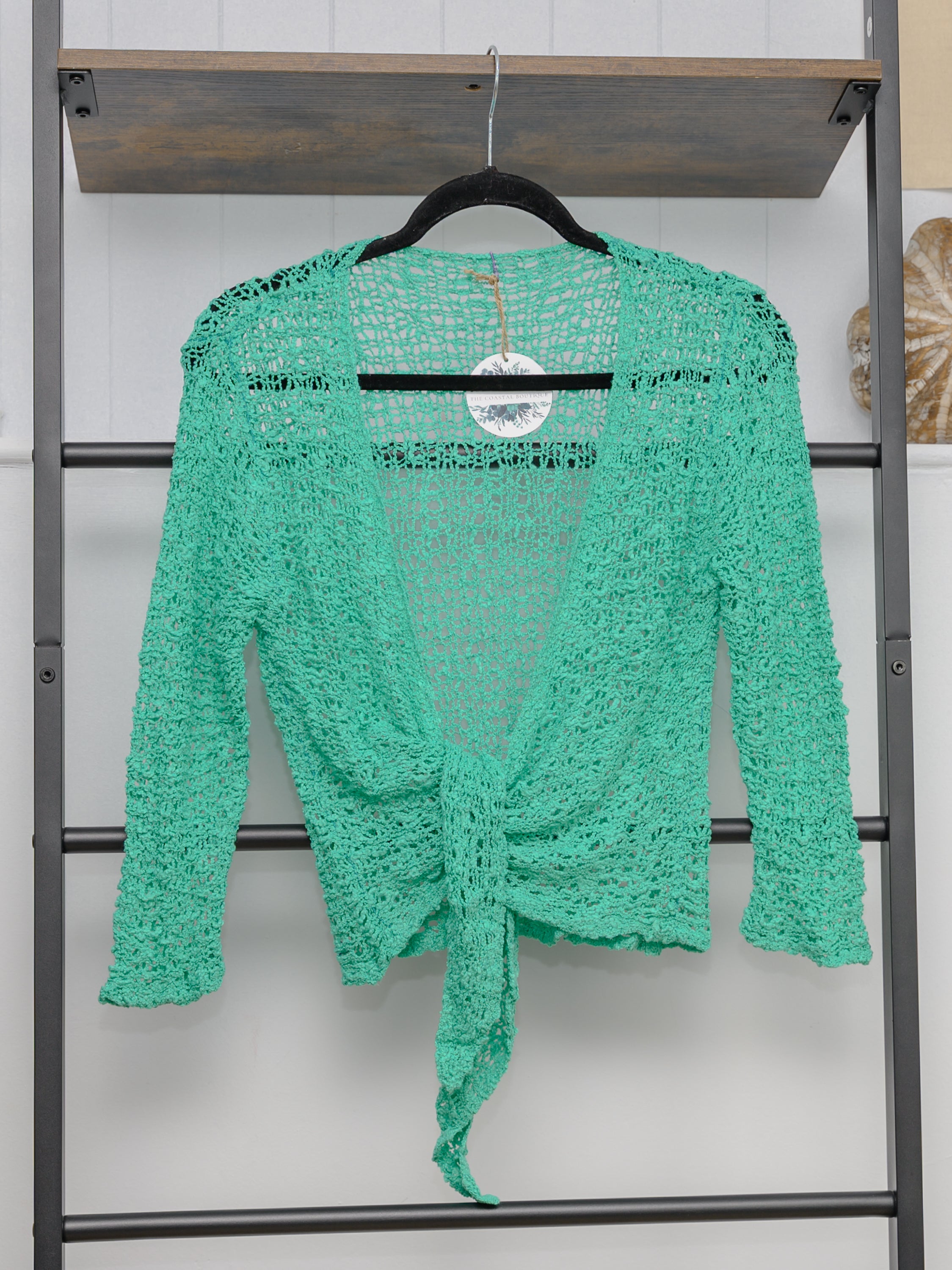 Popcorn Ikat Lightweight Knit Summer Tie Front Cardigan - The Coastal Boutique