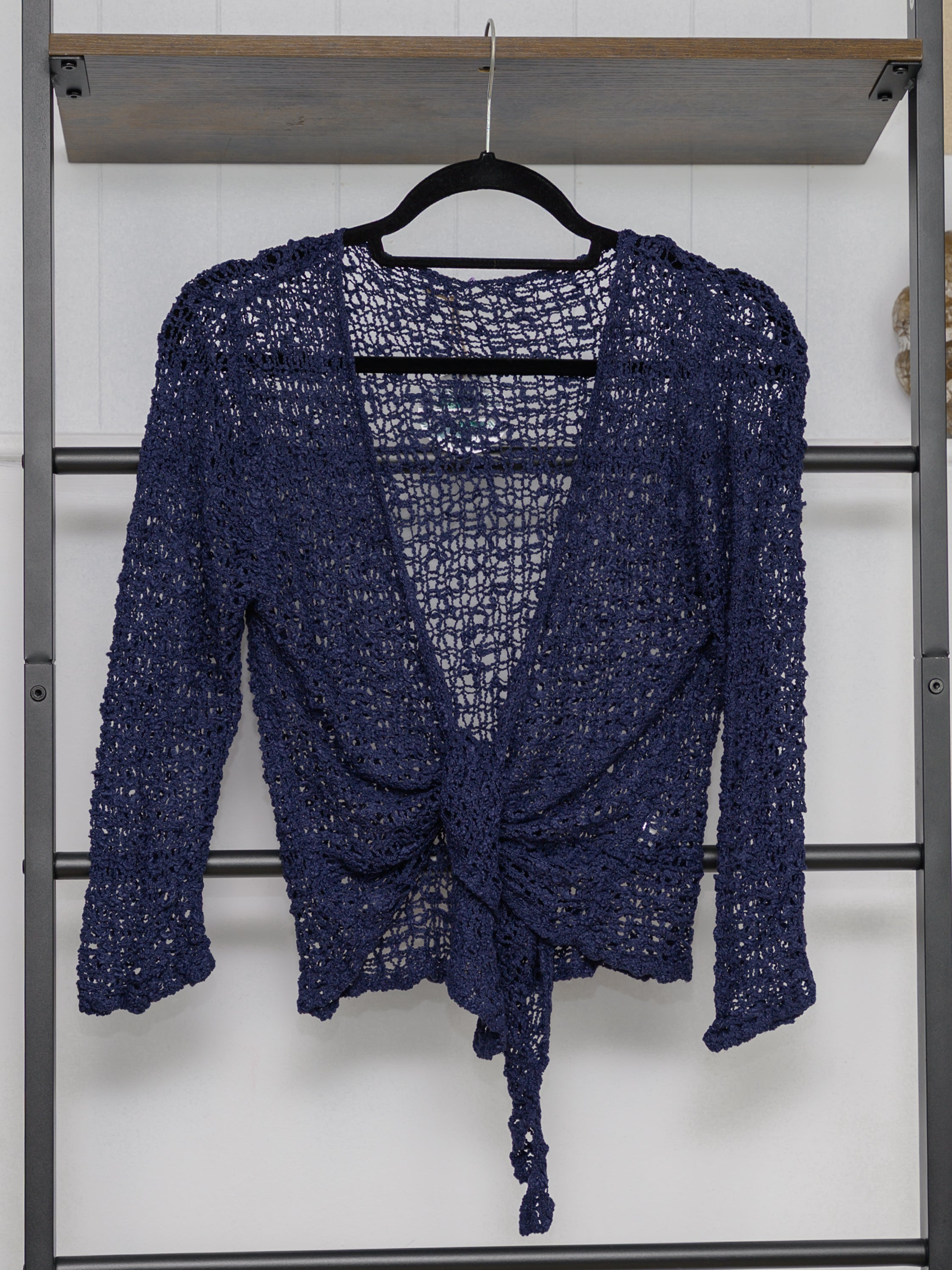 Popcorn Ikat Lightweight Knit Summer Tie Front Cardigan - The Coastal Boutique