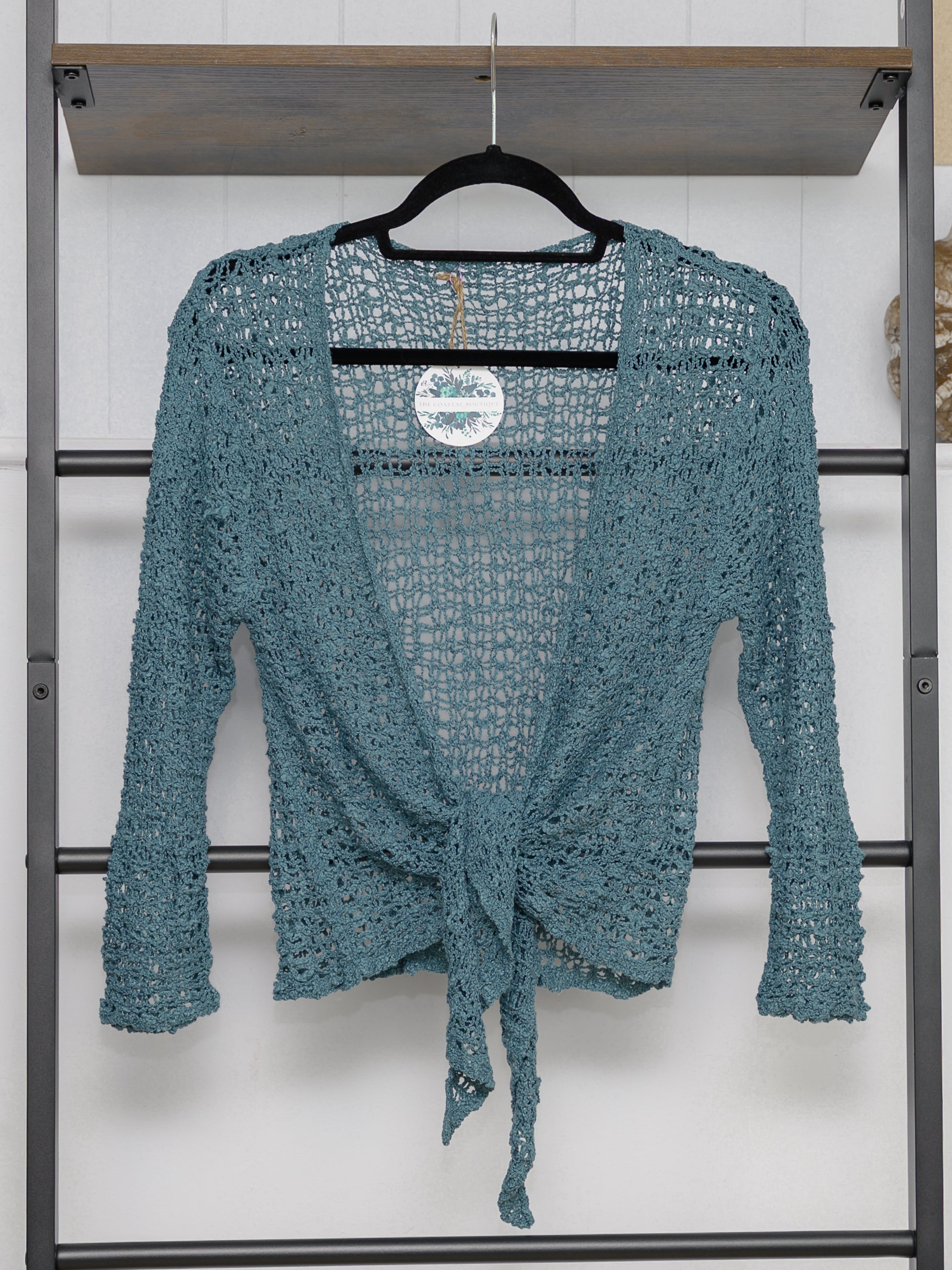 Popcorn Ikat Lightweight Knit Summer Tie Front Cardigan - The Coastal Boutique