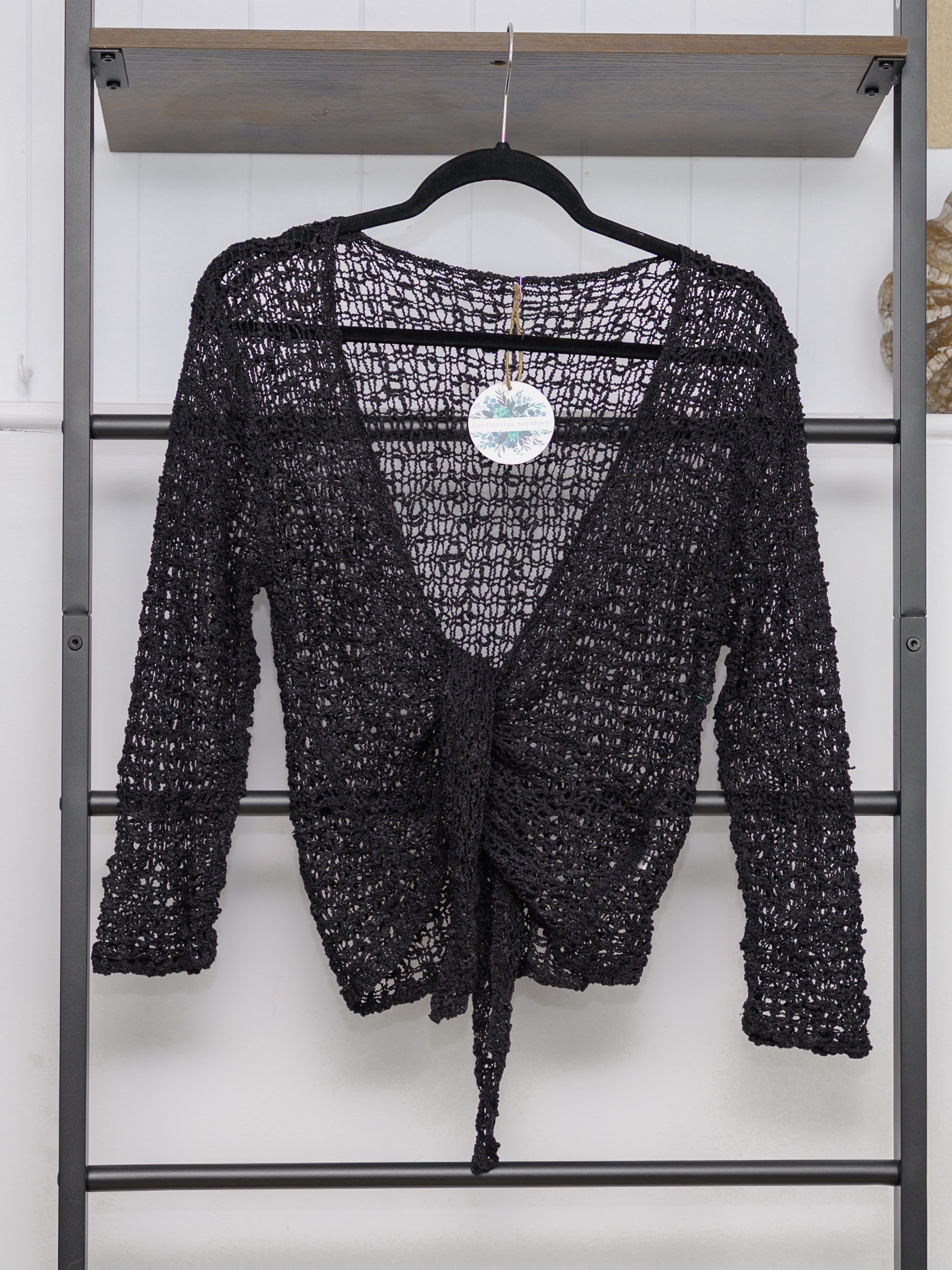 Popcorn Ikat Lightweight Knit Summer Tie Front Cardigan - The Coastal Boutique