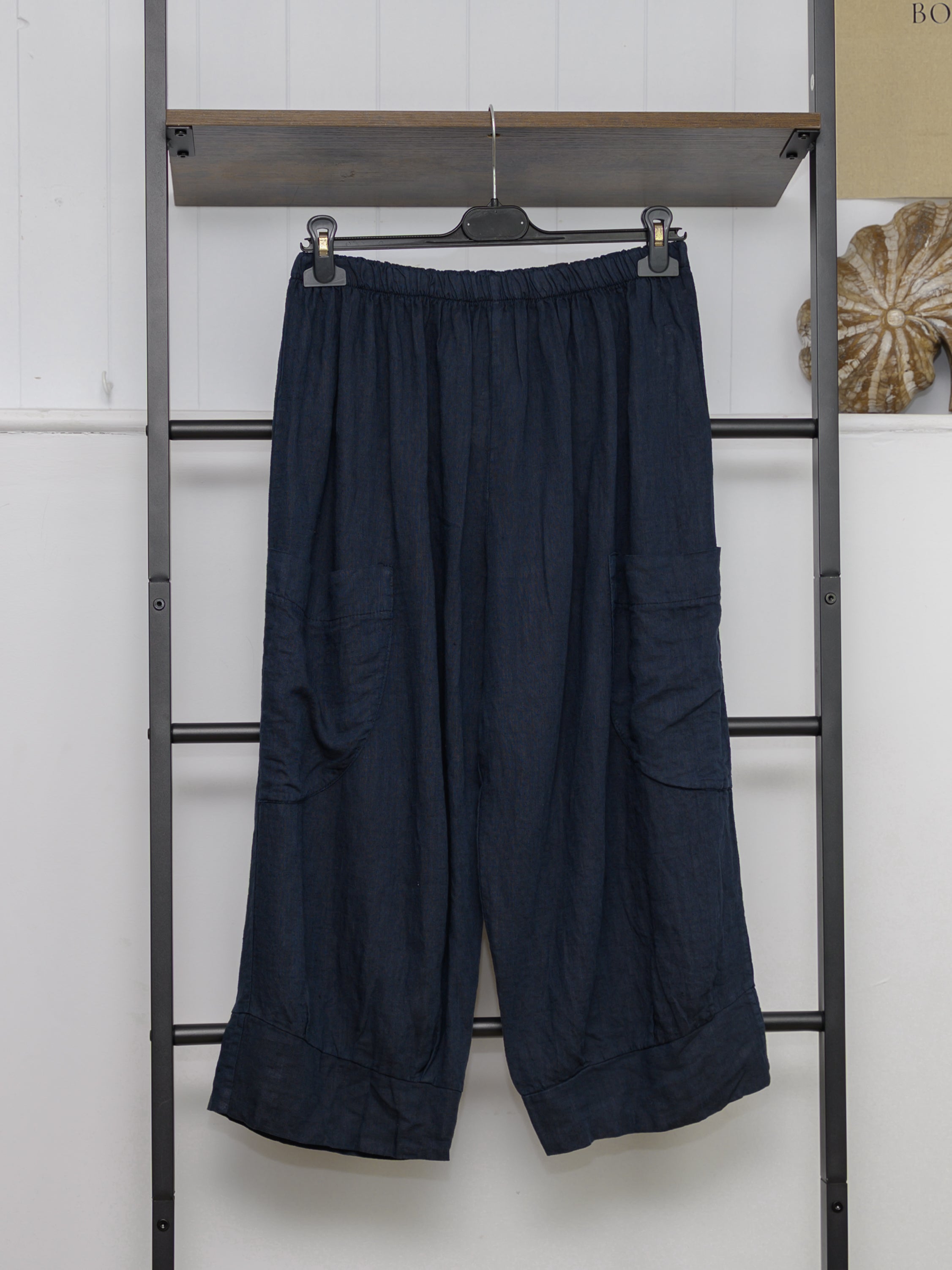 Pure Linen 3/4 Wide Leg Trousers
