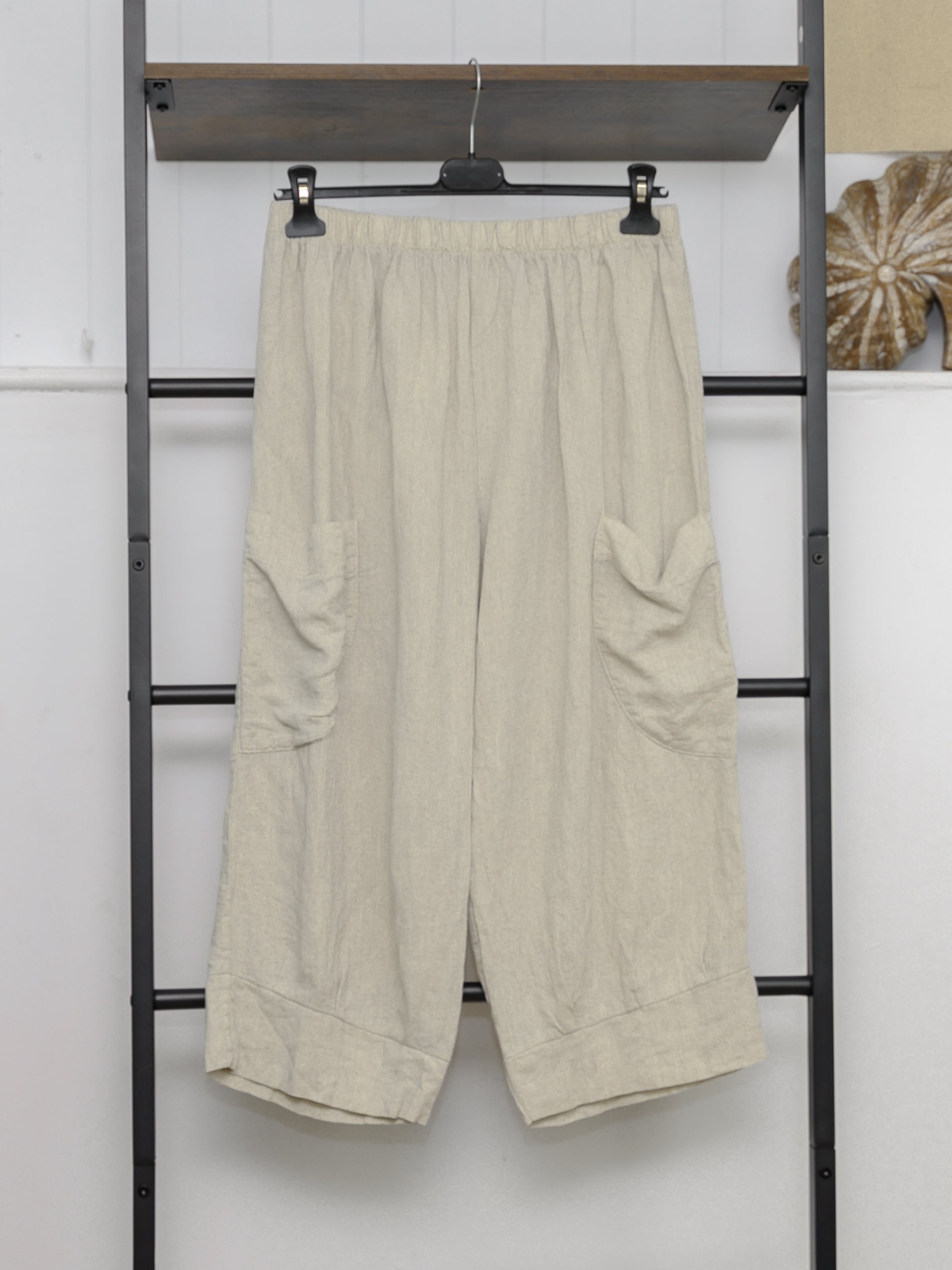 Pure Linen 3/4 Wide Leg Trousers