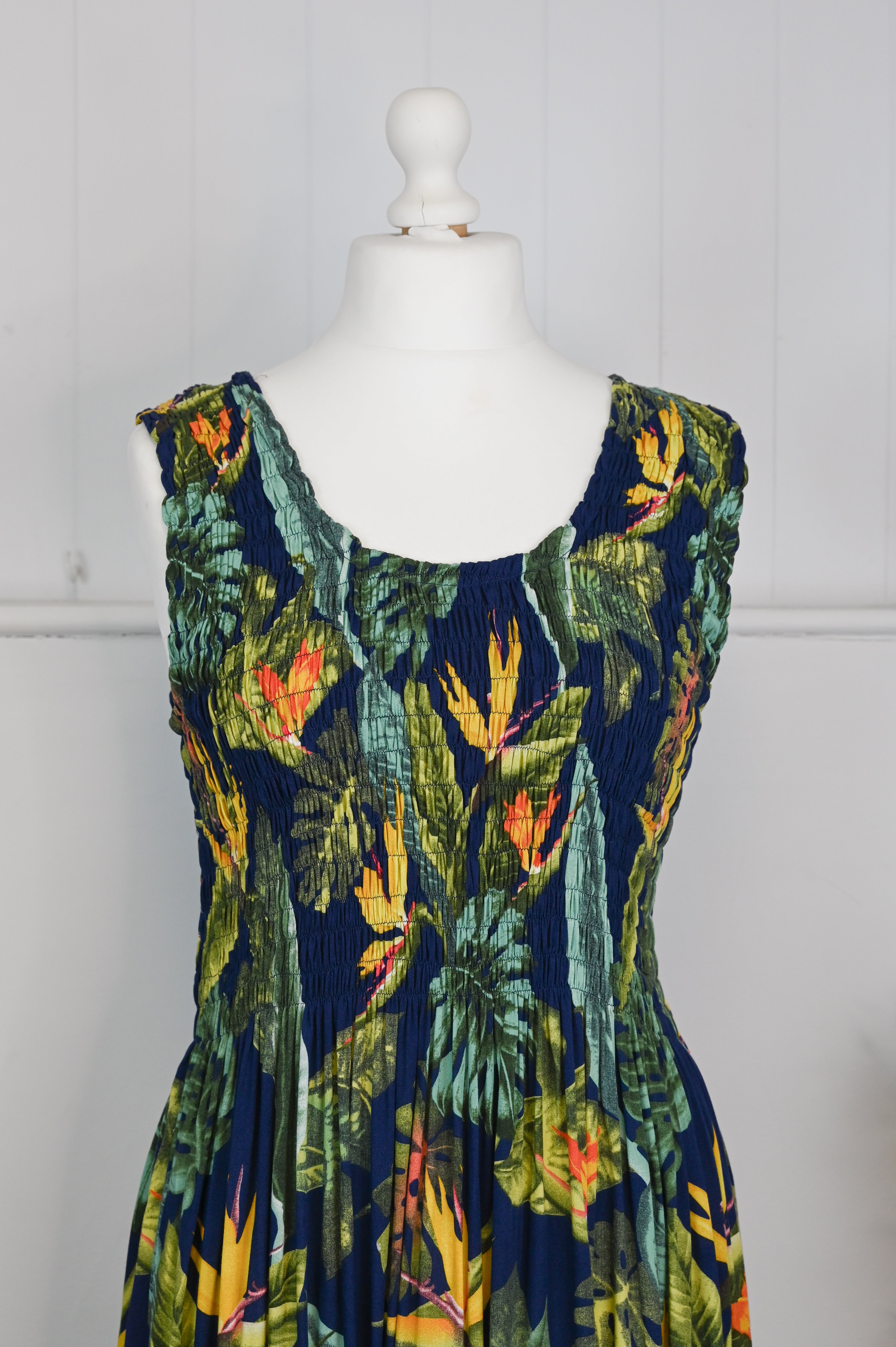 Tropical Botanic Leaf Print Bali Dress