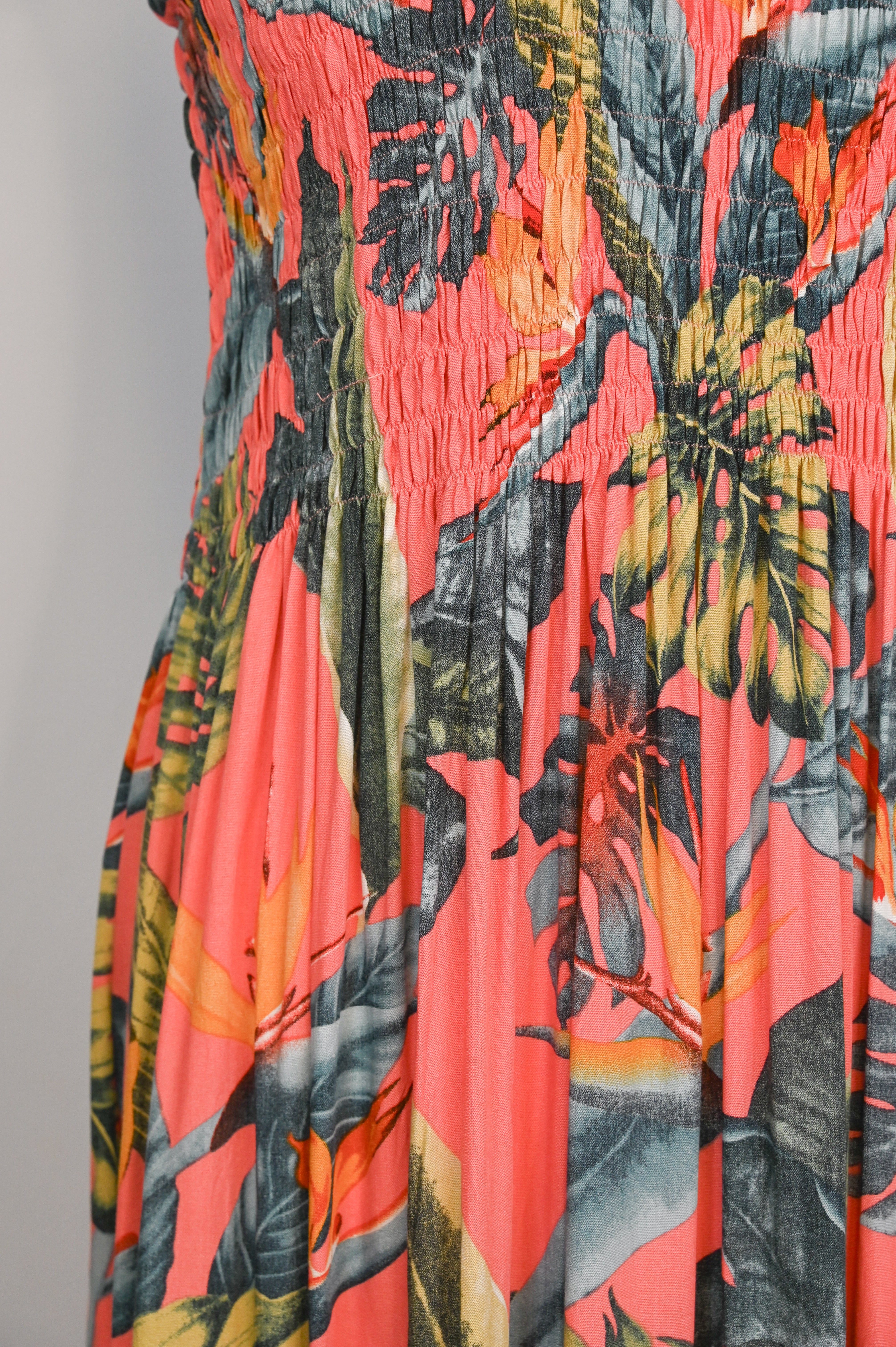 Tropical Botanic Leaf Print Bali Dress