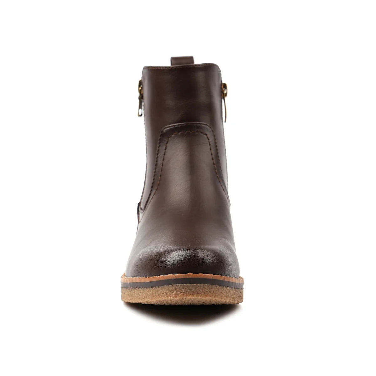 Lunar Heaven brown ankle boot sole and zip detail