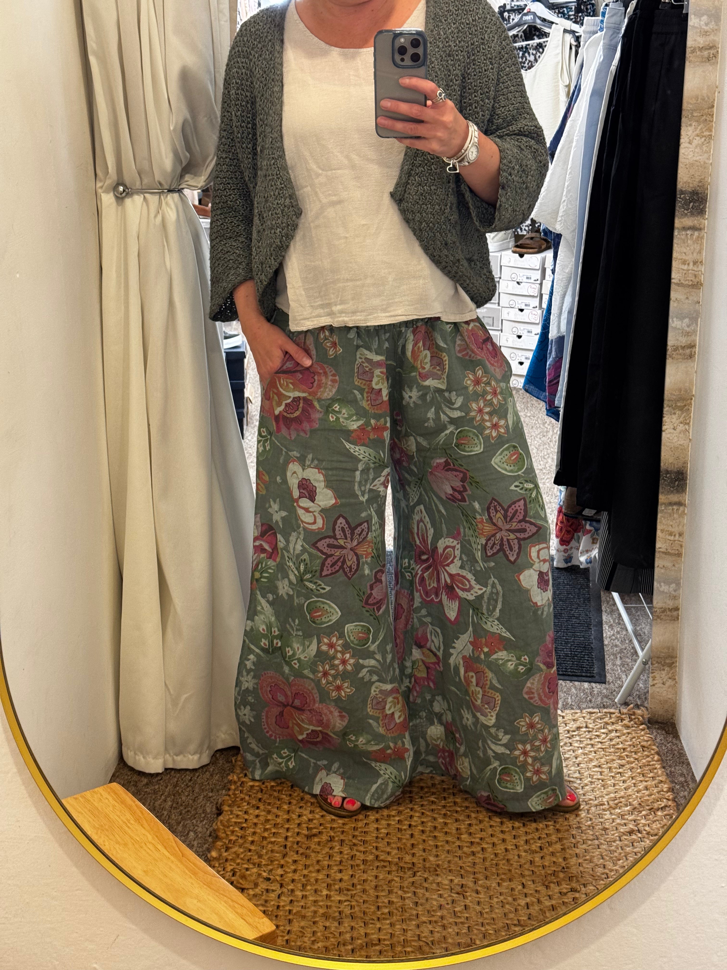Floral Linen Trousers - The Coastal Boutique