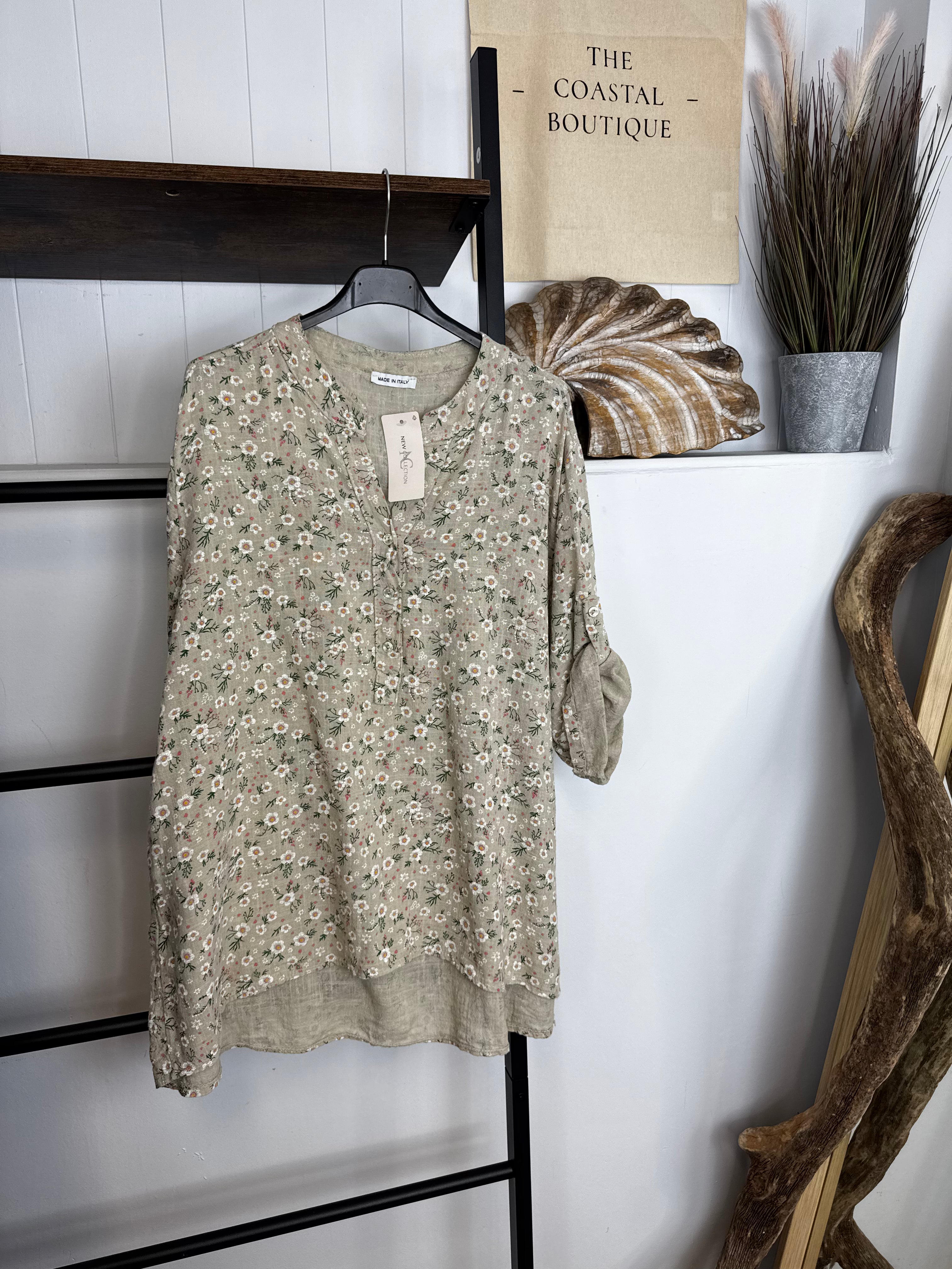 Small Flower Pattern Cotton Shirt Top
