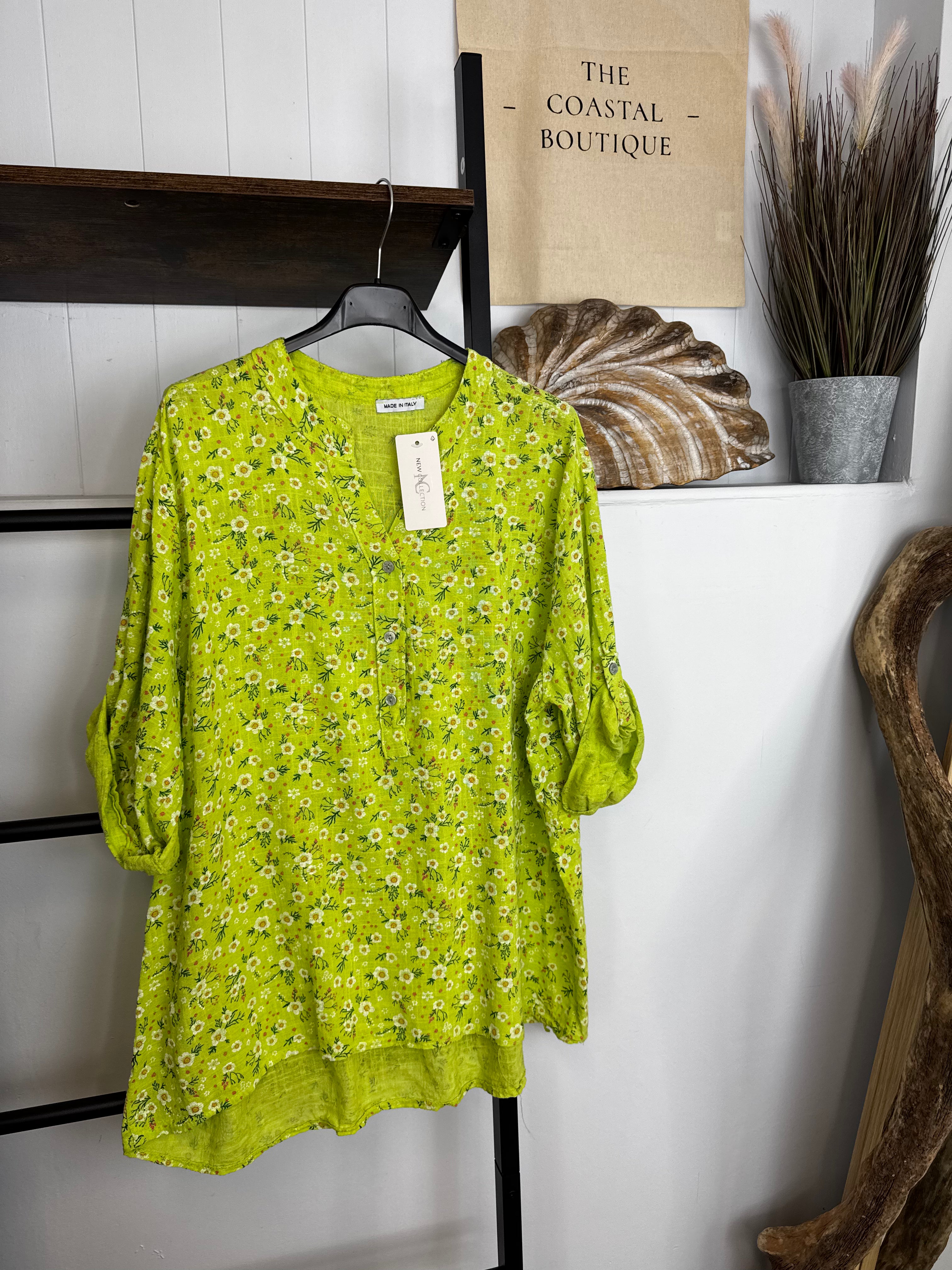 Small Flower Pattern Cotton Shirt Top