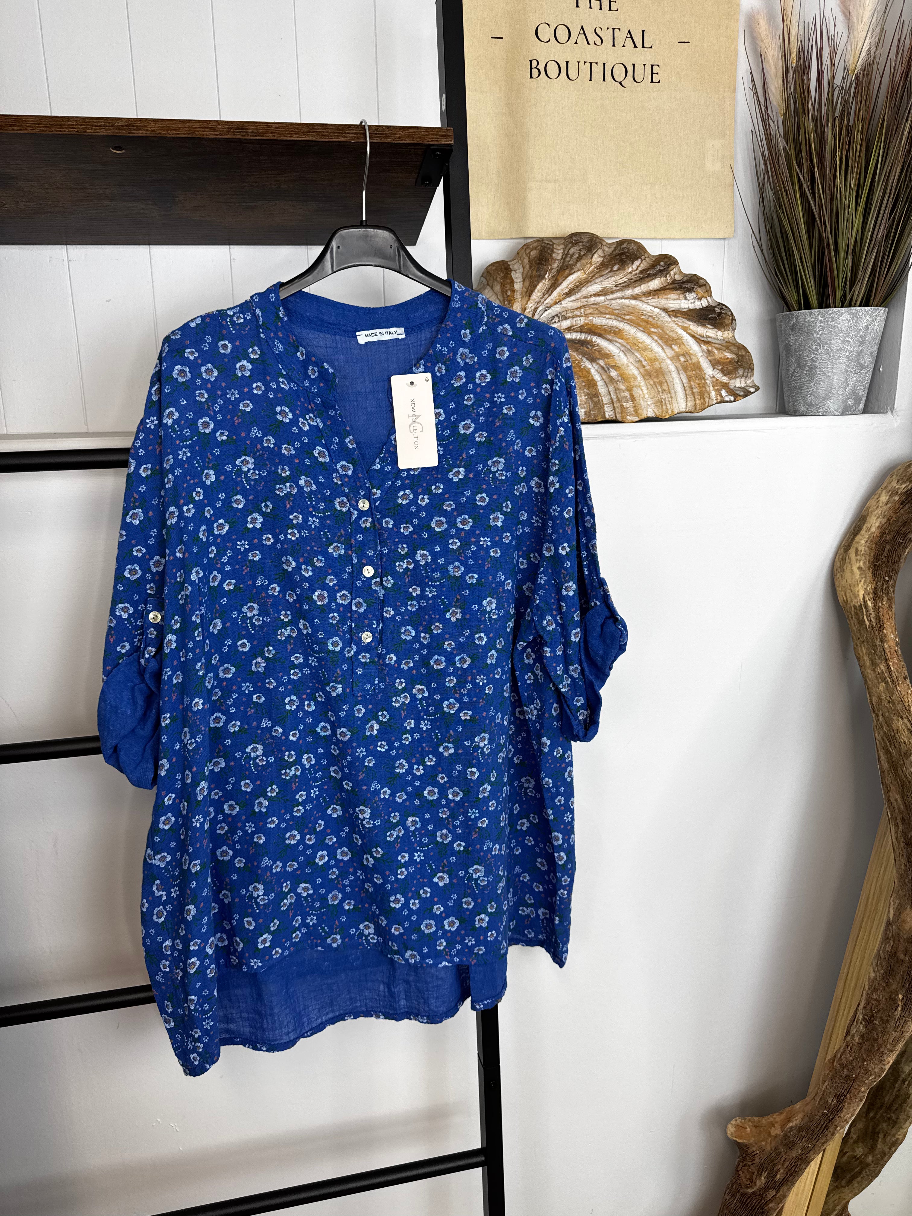 Small Flower Pattern Cotton Shirt Top