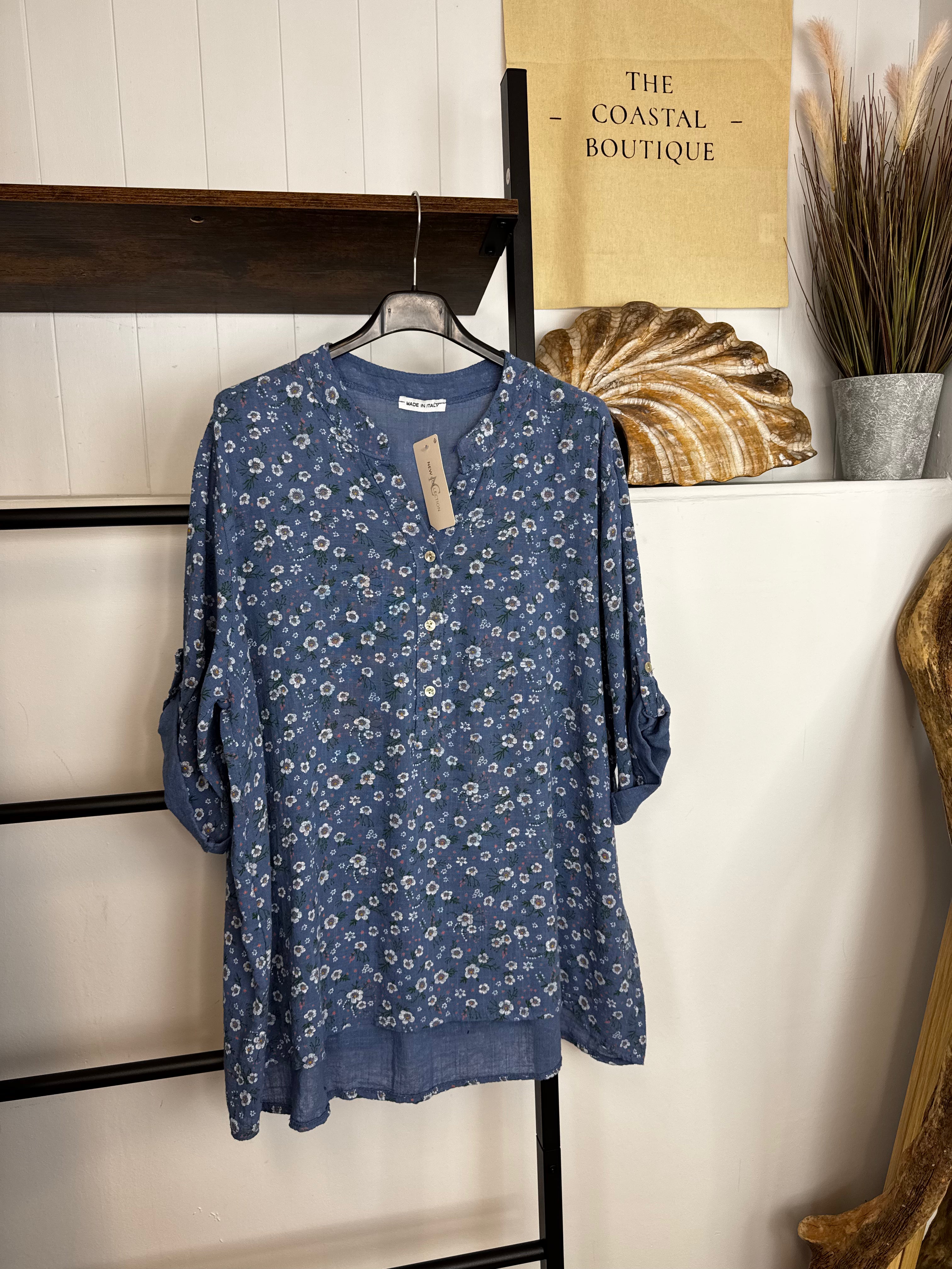 Small Flower Pattern Cotton Shirt Top