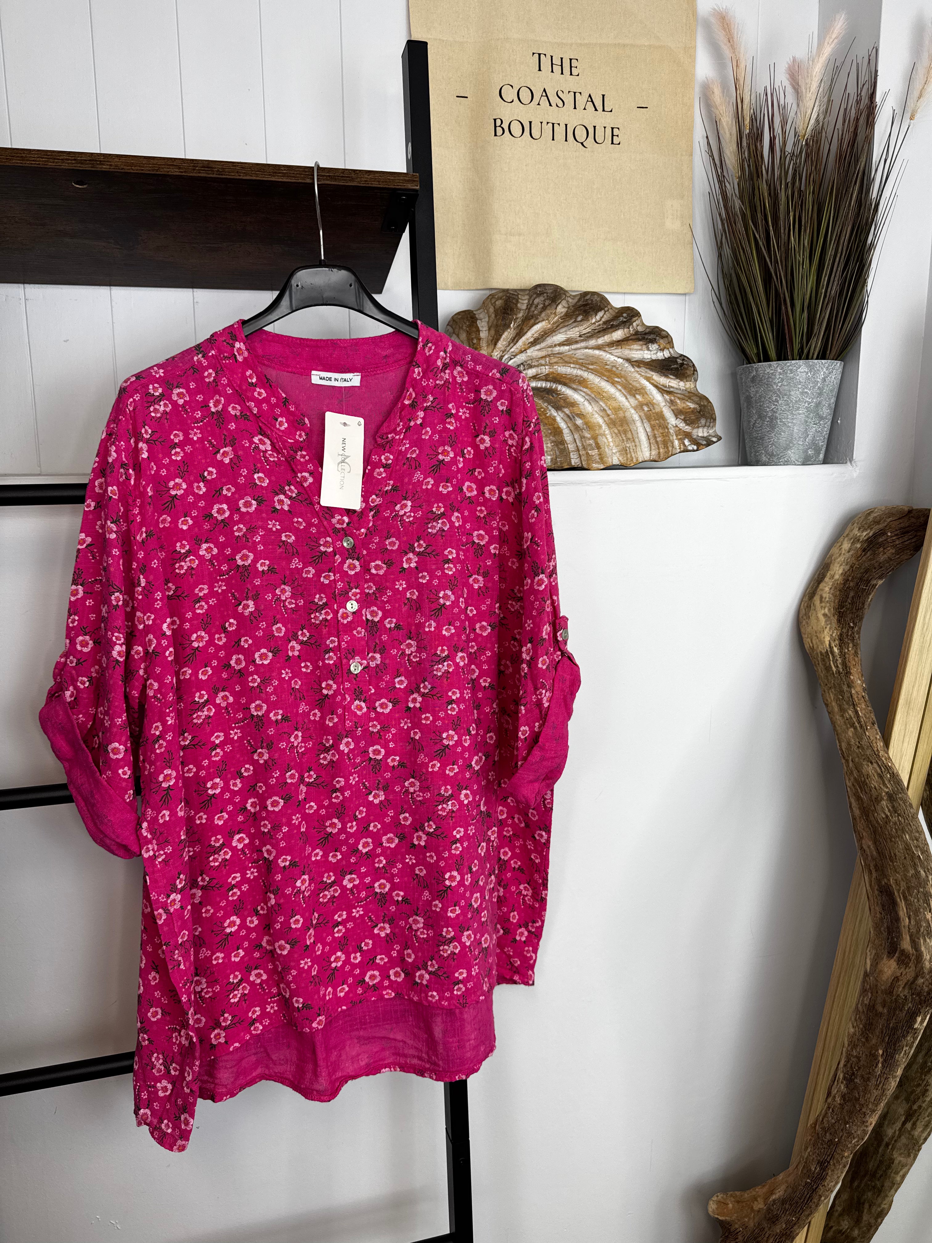 Small Flower Pattern Cotton Shirt Top