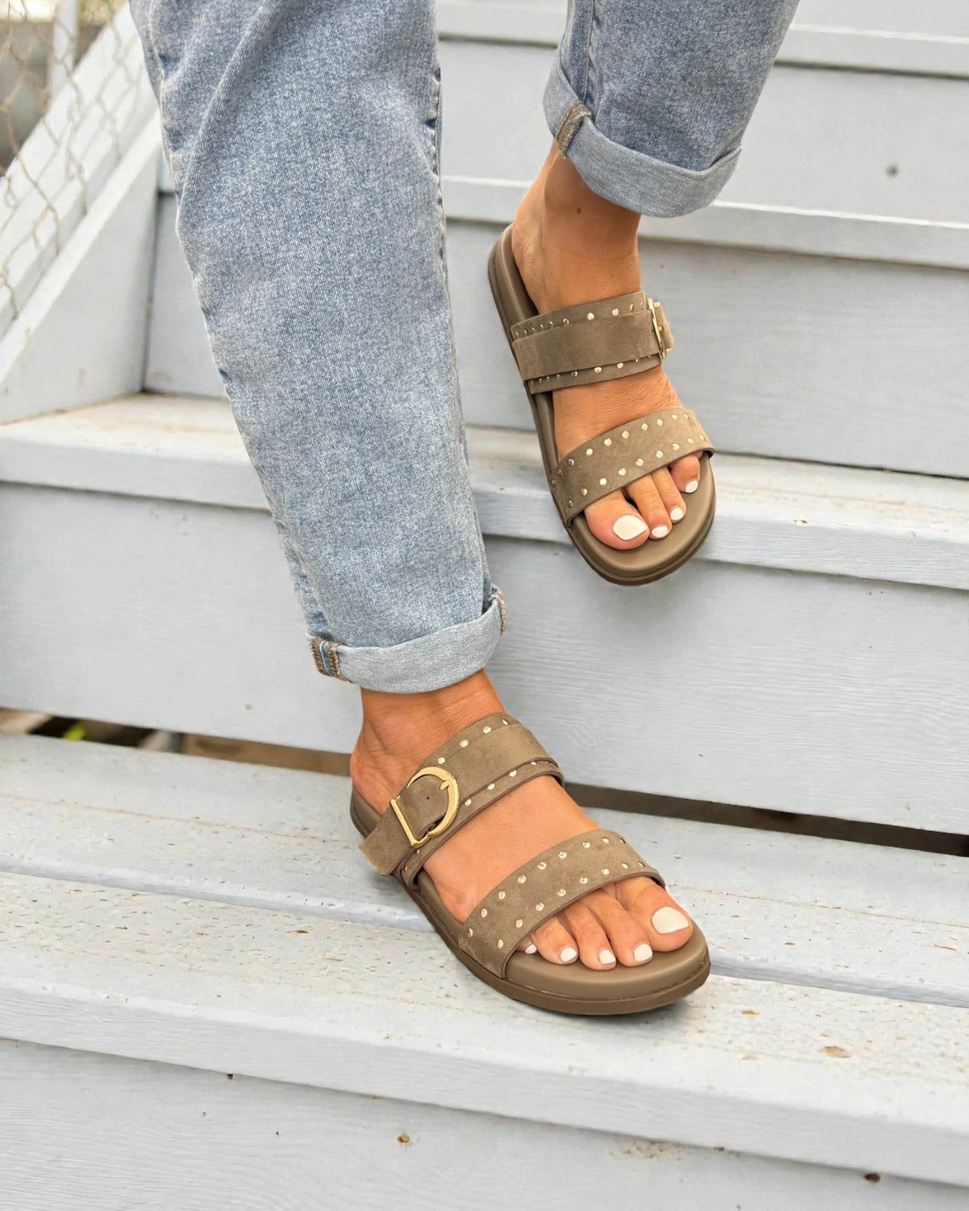 Ella Shoes Julia Flat Studded Sandals - The Coastal Boutique