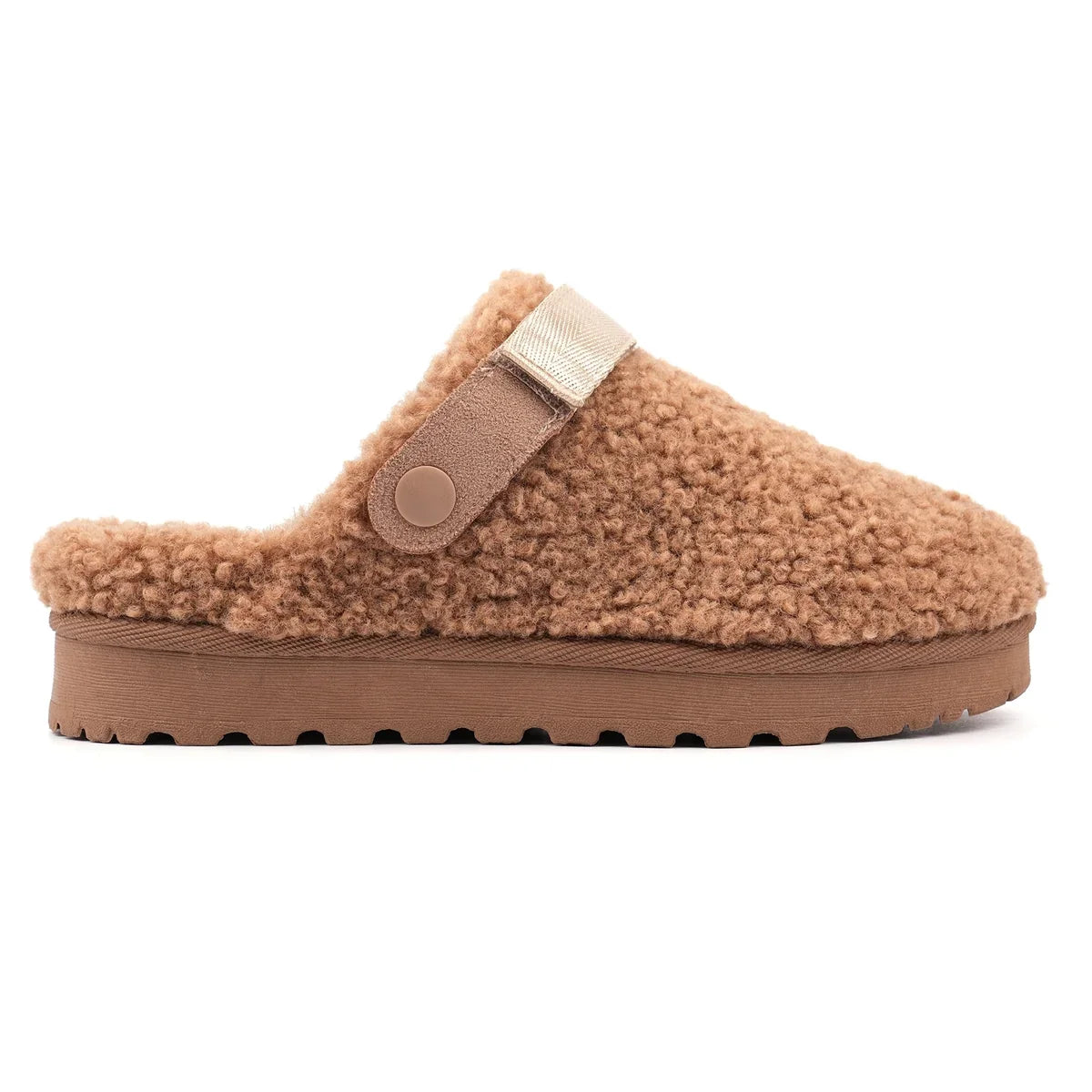Lunar Naples mink teddy mule slippers side view