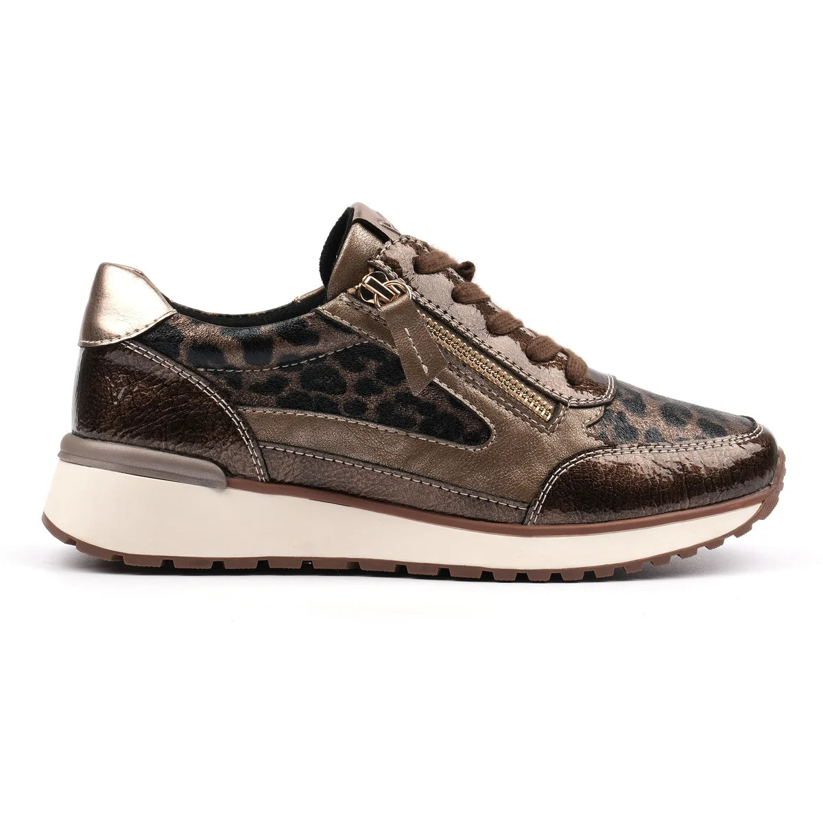 Lunar Sally taupe animal-print trainer side view