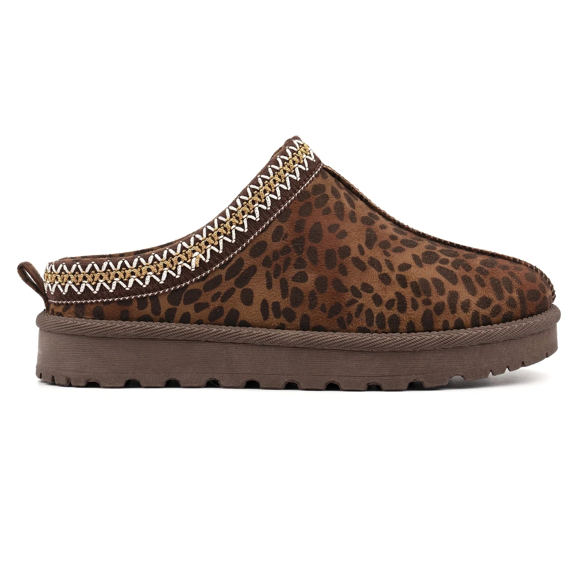 Lunar Selena brown ocelot mule slippers