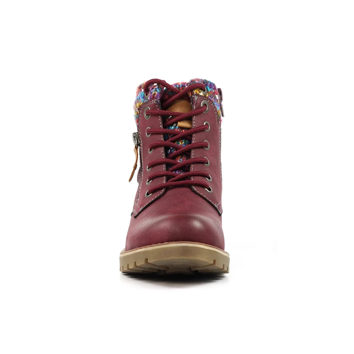 Lunar Tabasco burgundy waterproof lace-up boot front view