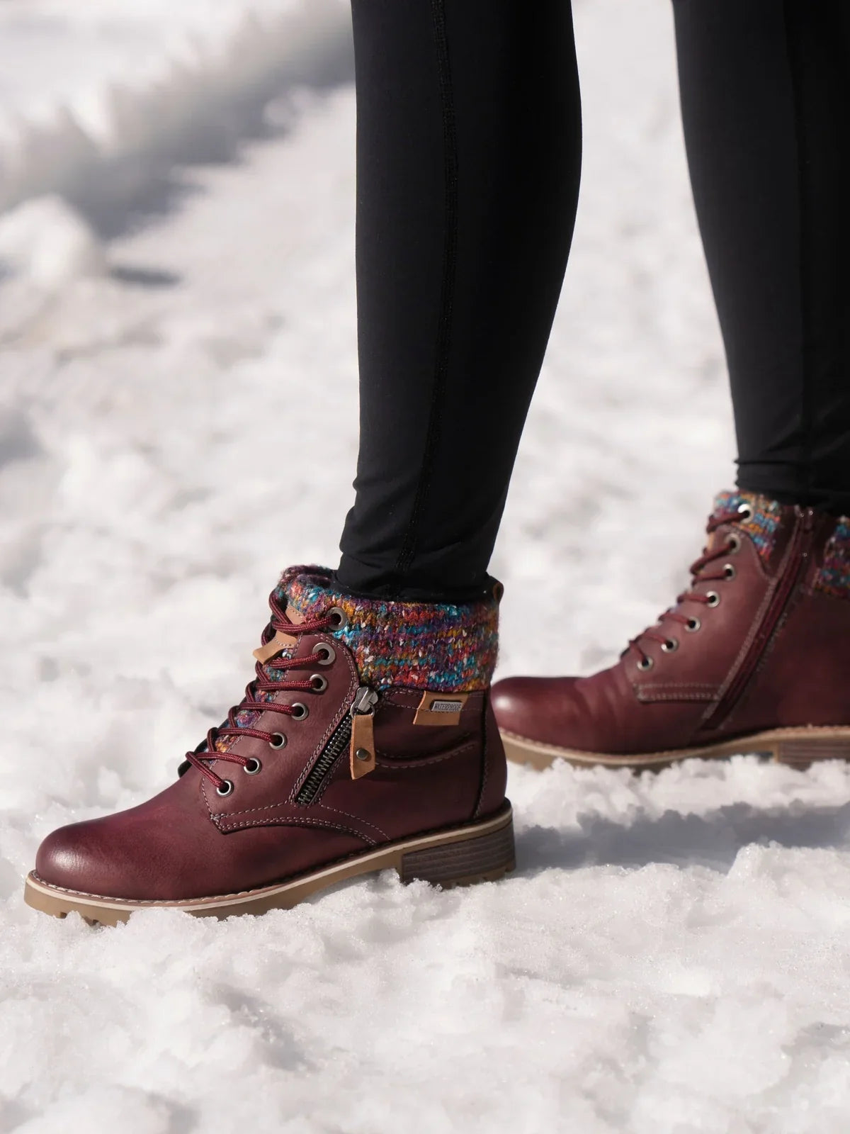 Lunar Tabasco burgundy waterproof boots lifestyle photograph