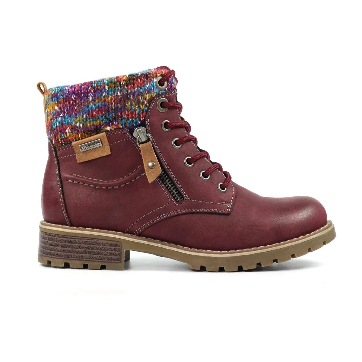 Lunar Tabasco burgundy waterproof ankle boot side view