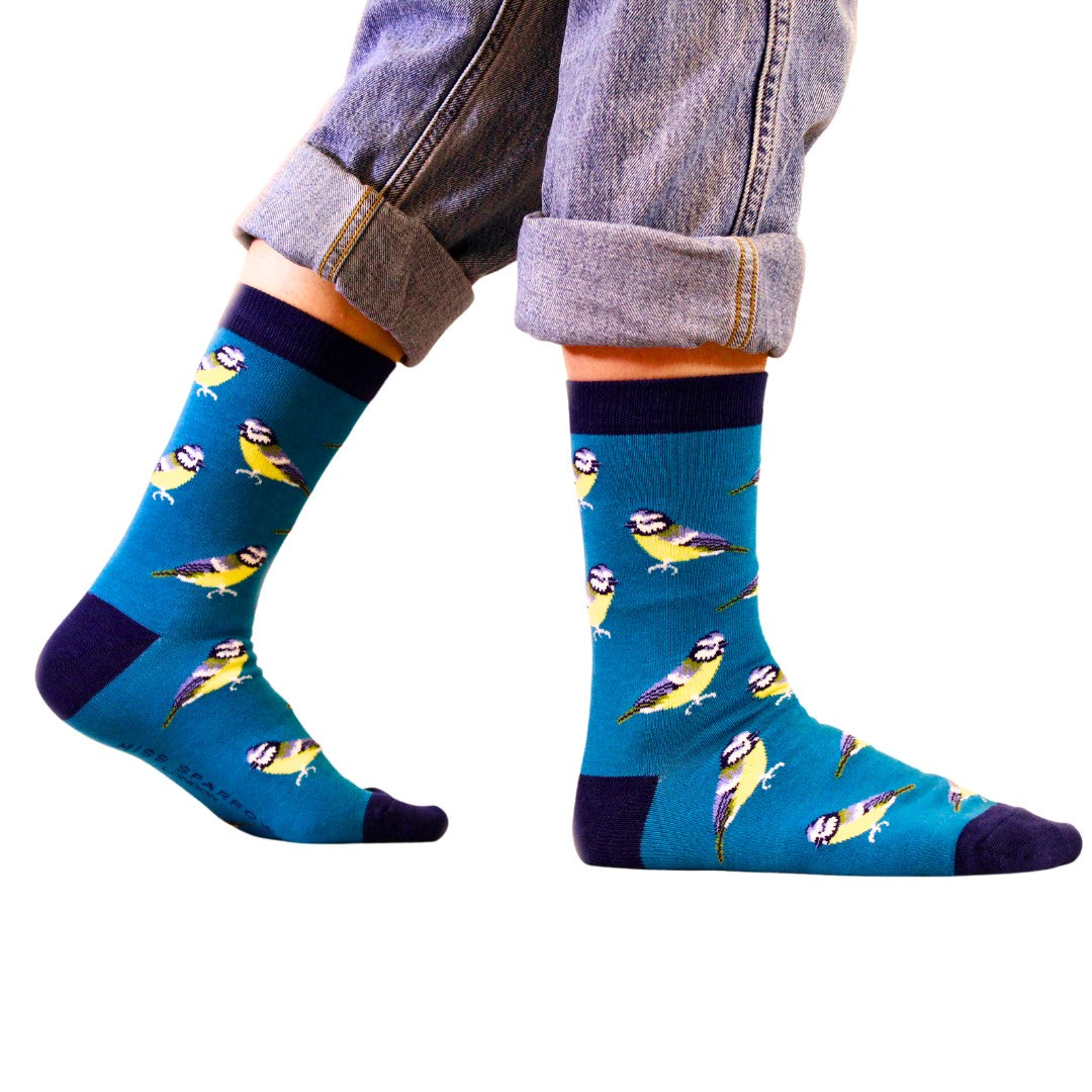 Women's Bamboo Socks - Blue Tit Birds image 2