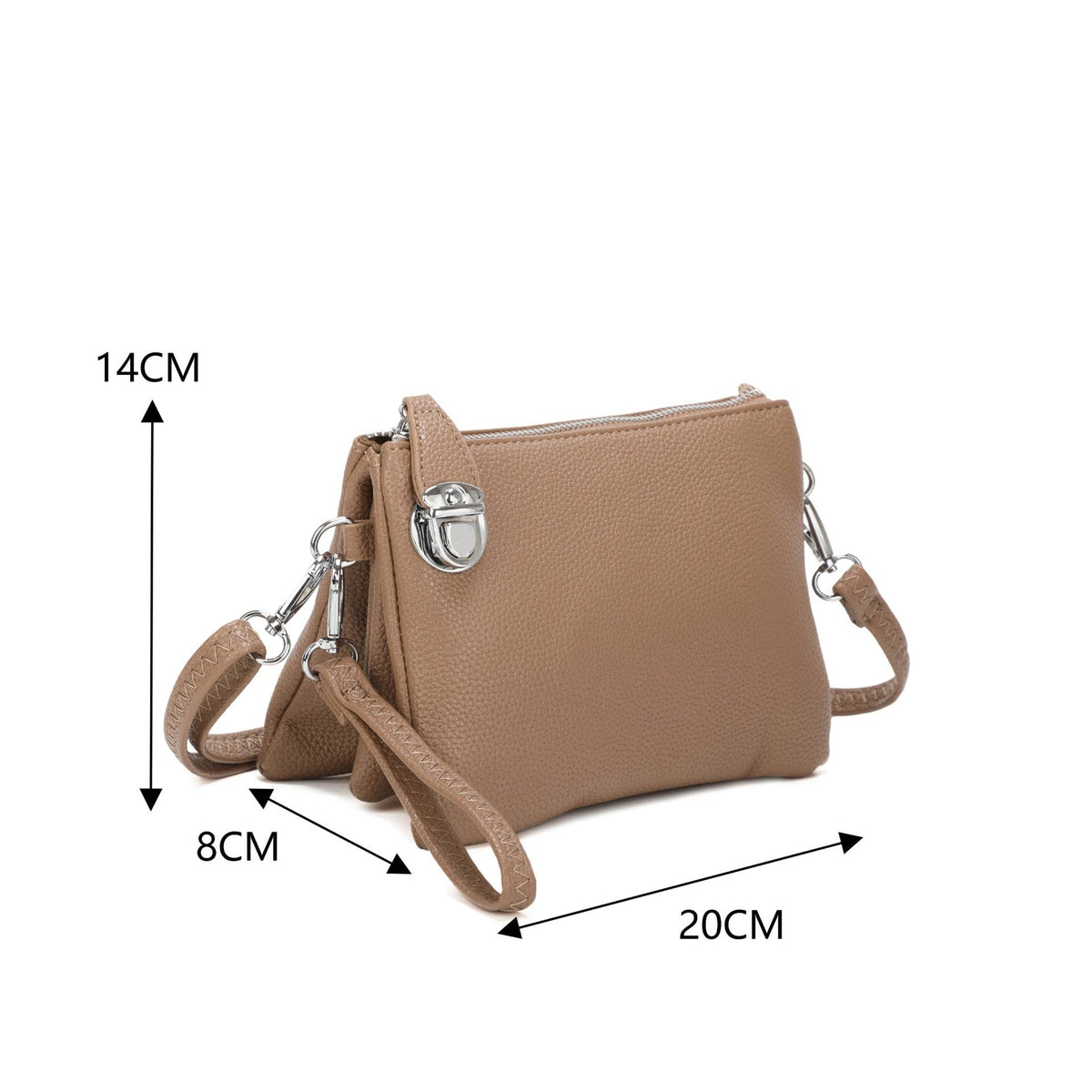 Double-zip crossbody pouch bag in Brown, Coffee, Teal and Navy - product view 12