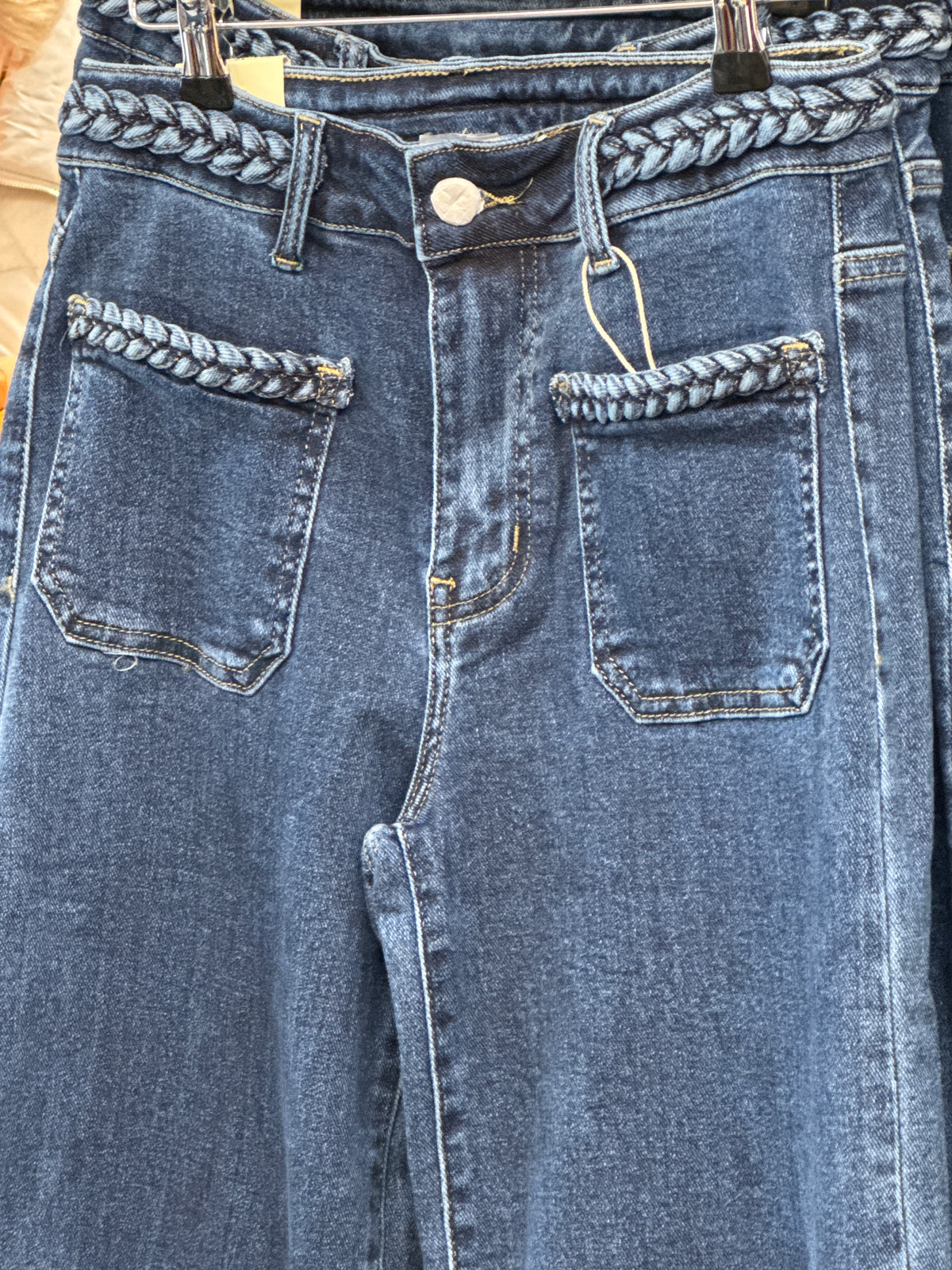 Plait Detail Wide Leg Jeans