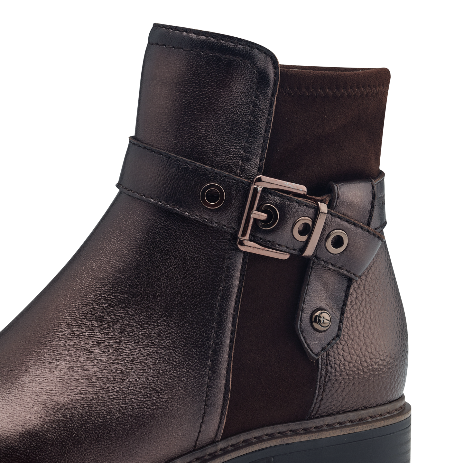 Tamaris Metallic Chocolate Brown Leather Ankle Boots image 4
