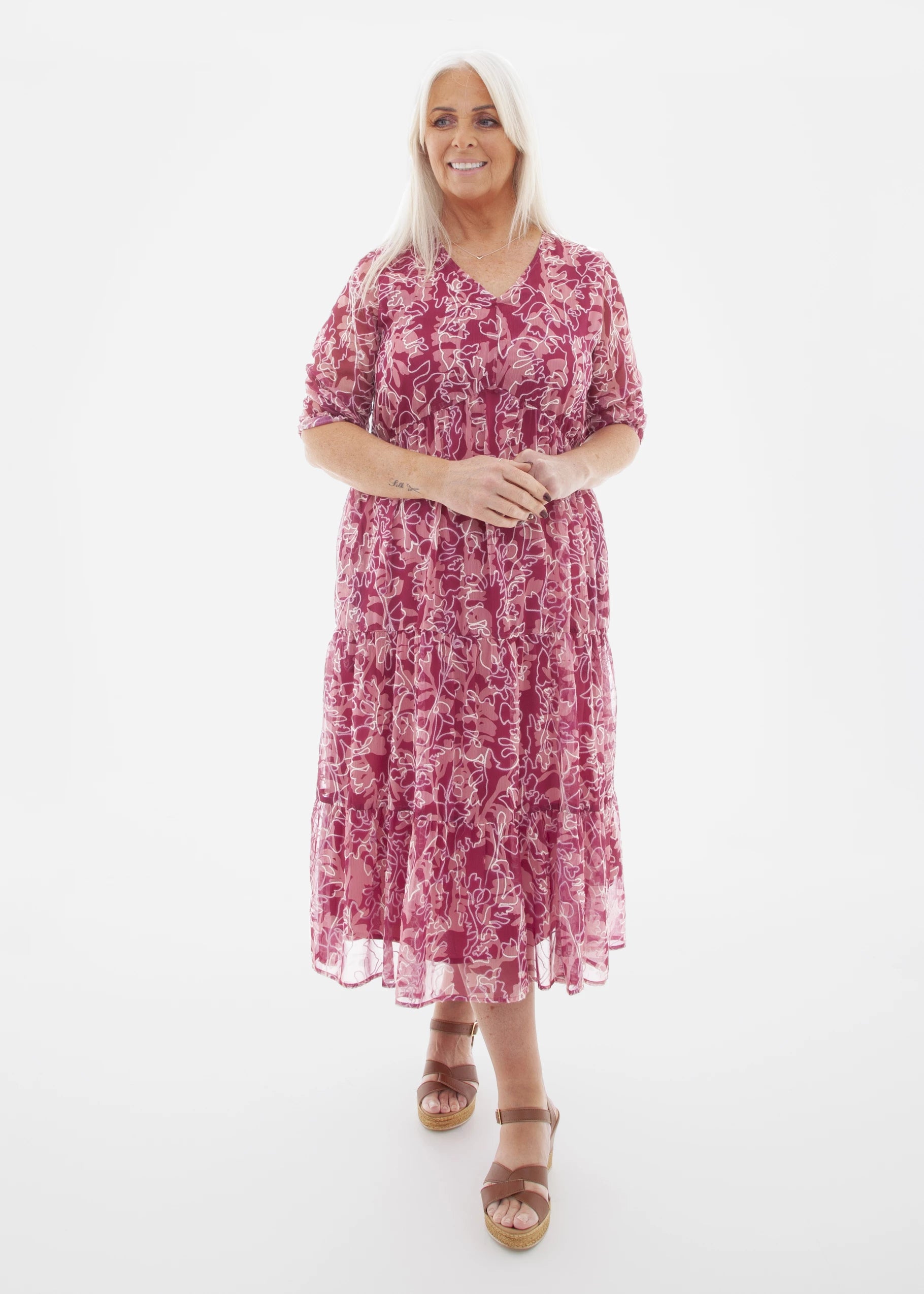 Shadow Floral Embroidered Tiered Dress image 3