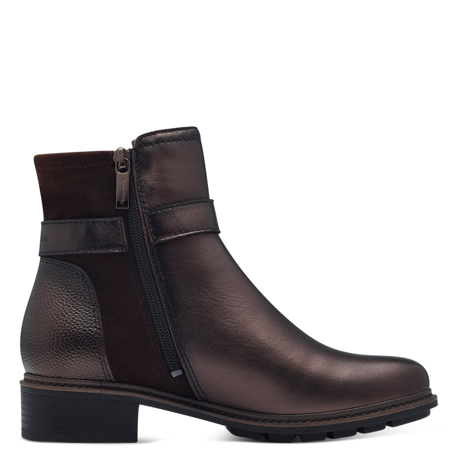 Tamaris Metallic Chocolate Brown Leather Ankle Boots image 6