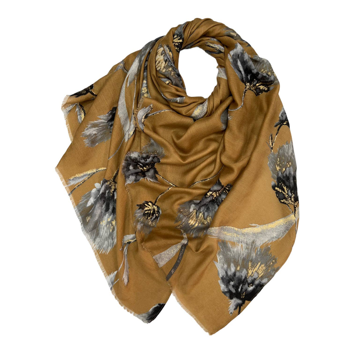 Dusty miller flower print on medium weight scarf