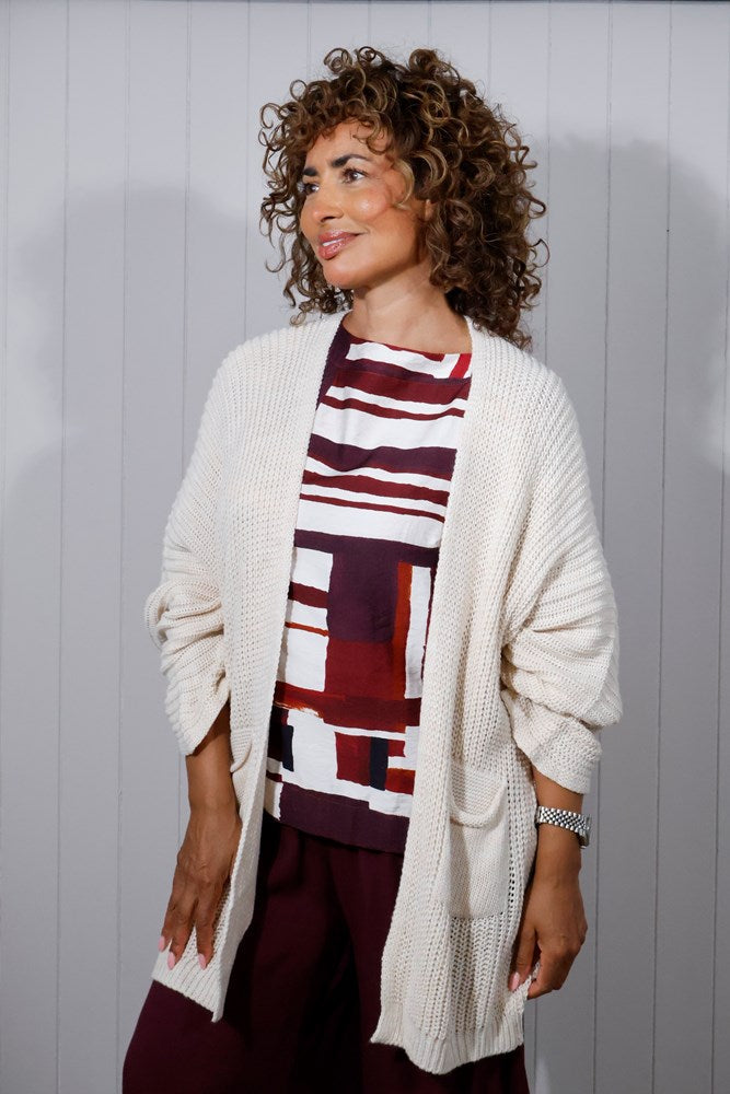 Goose Island Cable-Knit Pocket Cardigan in Beige