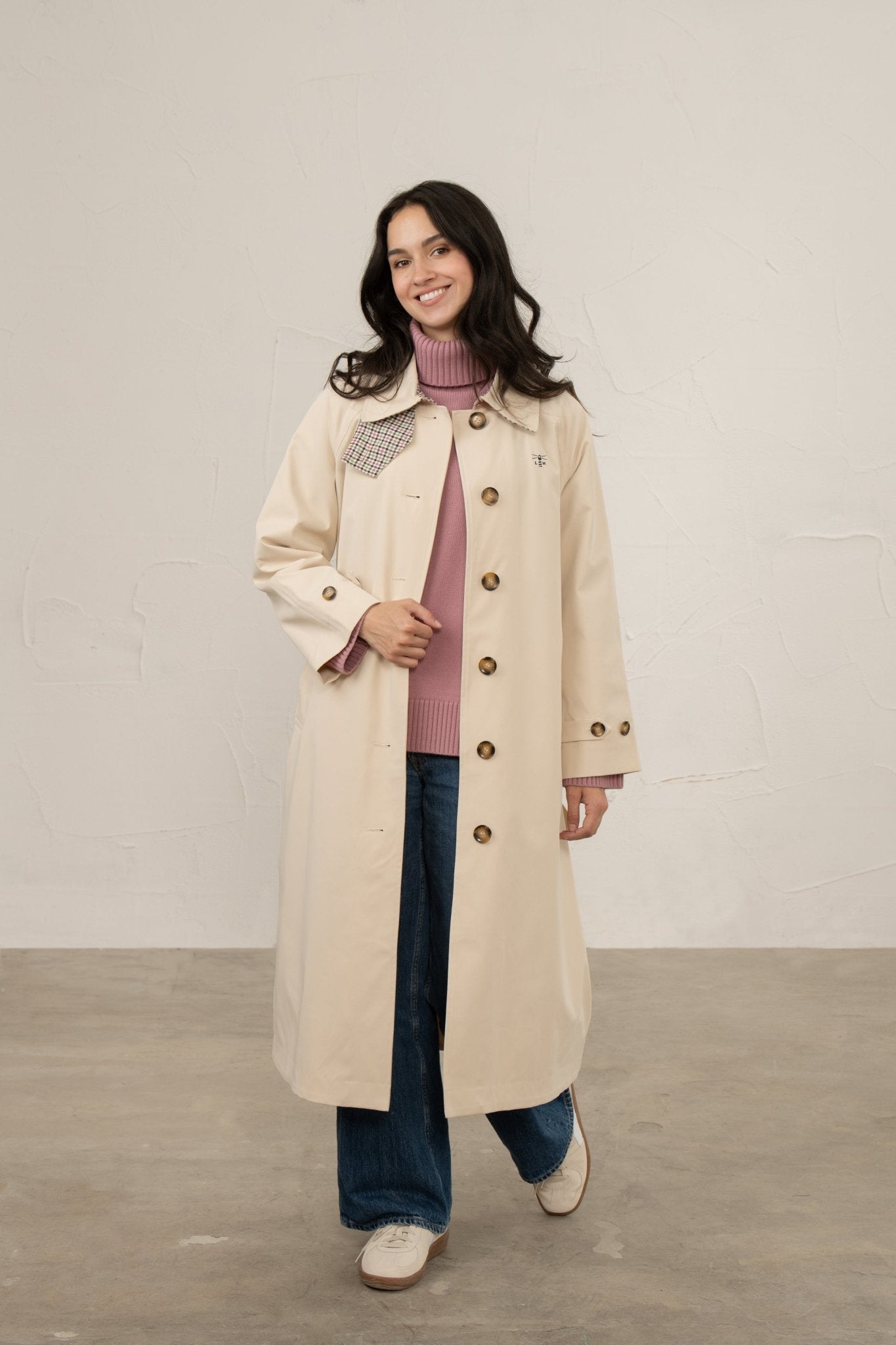 Lighthouse Harper waterproof trench coat in Cream soft sand