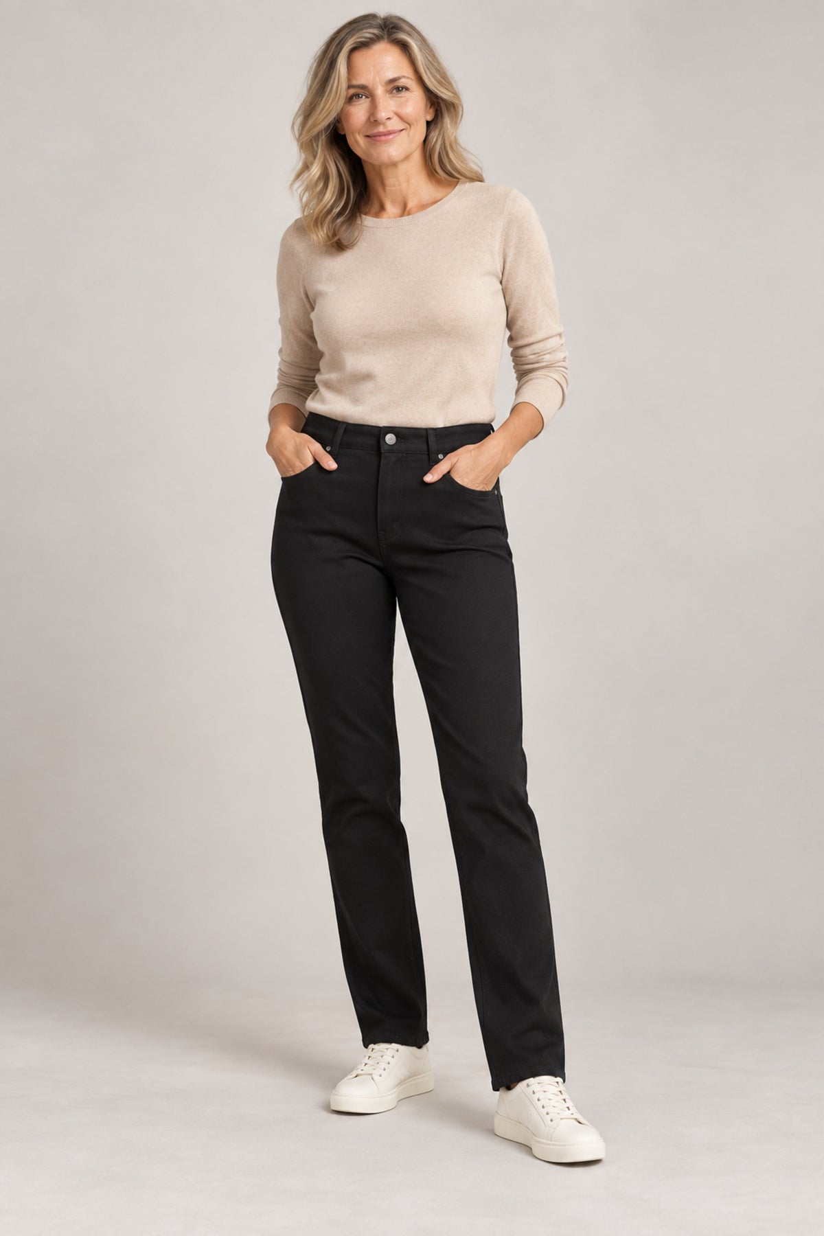PINNS 785T four-way stretch slim straight-leg trousers in black